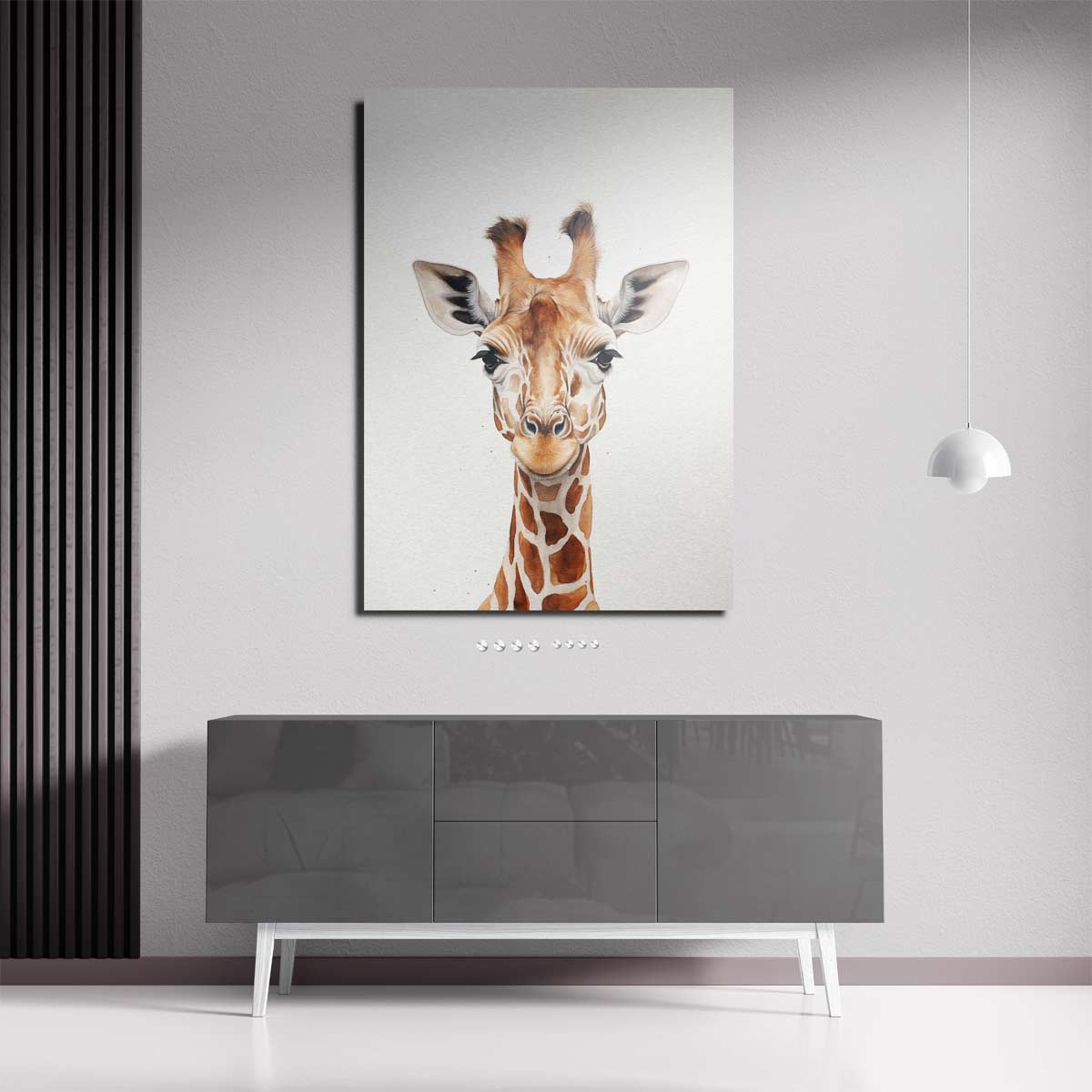 Vrolijke Giraffe Portret Kunstwerk-canvas-dibond-plexiglas-wanddecoratie-WallArtistic