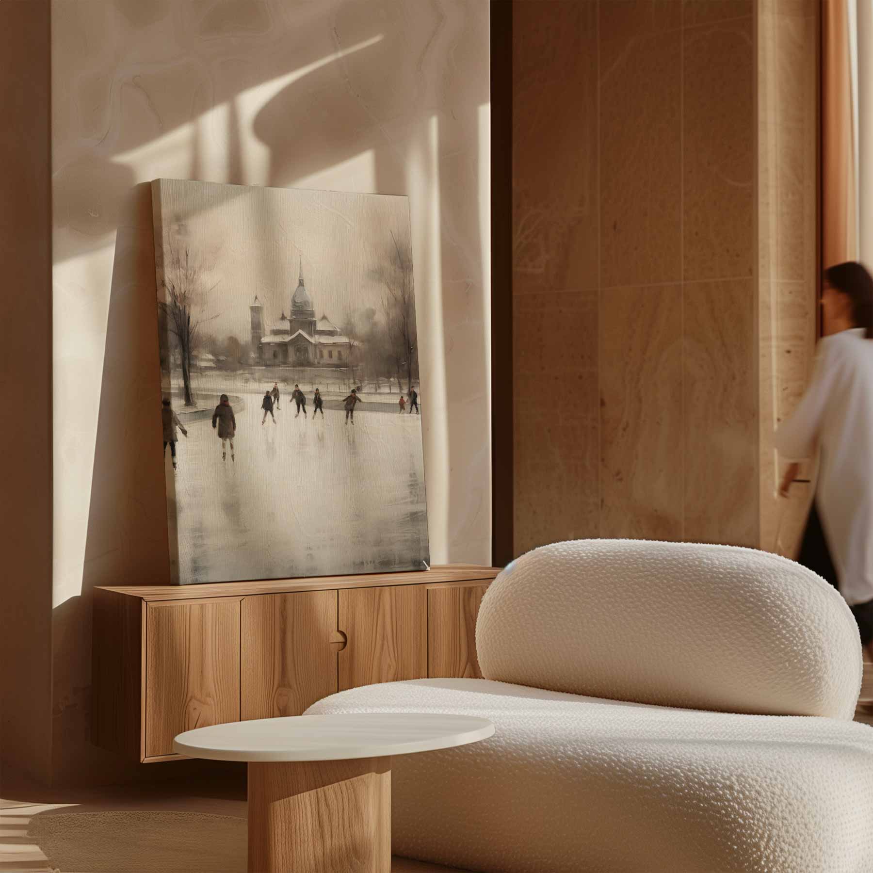 Winterse Schaatspret Kunstwerk-canvas-dibond-plexiglas-wanddecoratie-WallArtistic