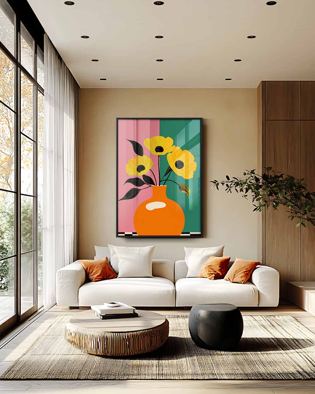 Oranje Bloemenvazen Stilleven Kunstwerk-canvas-dibond-plexiglas-wanddecoratie-WallArtistic