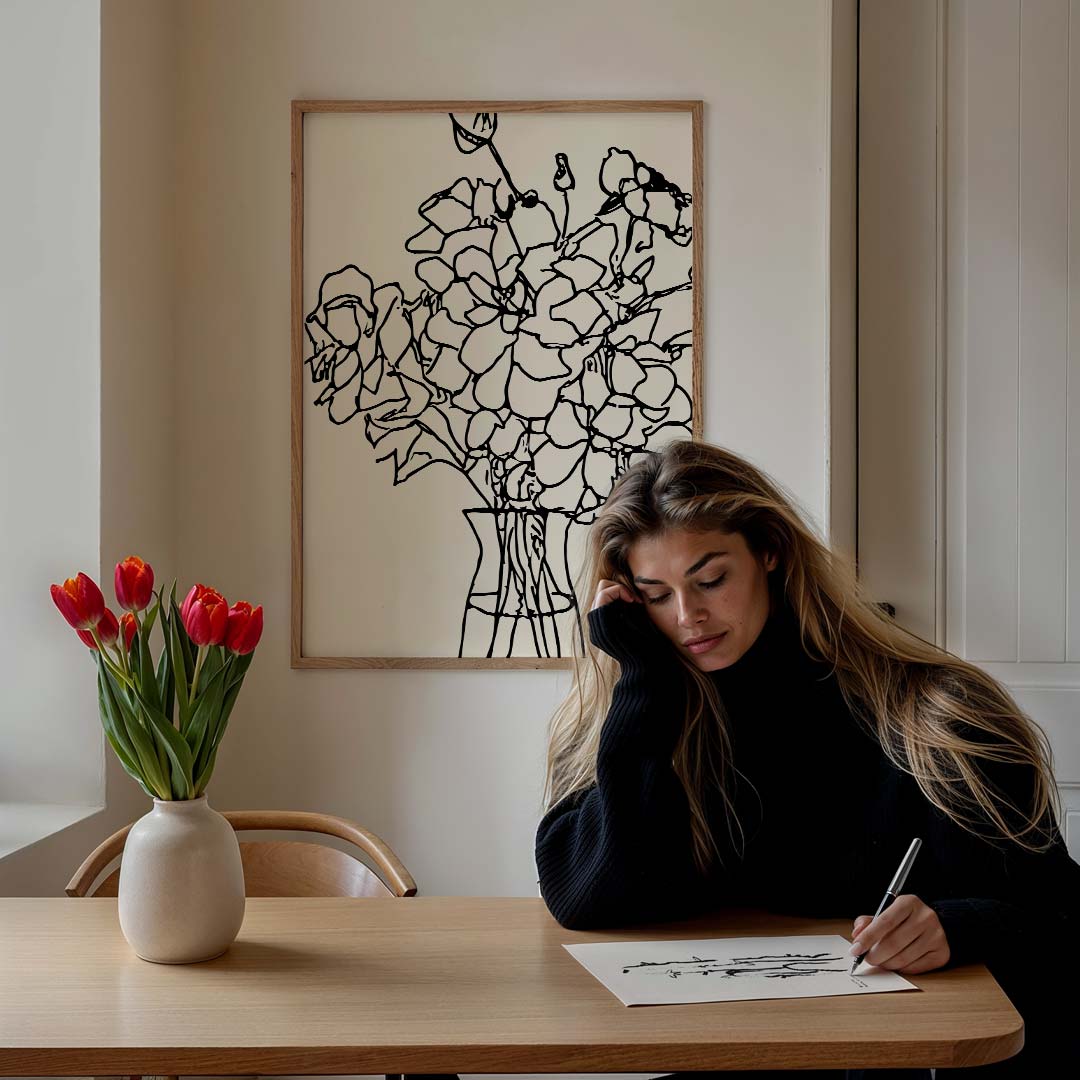 Minimalistische Bloemenlijntekening Poster-WallArtistic