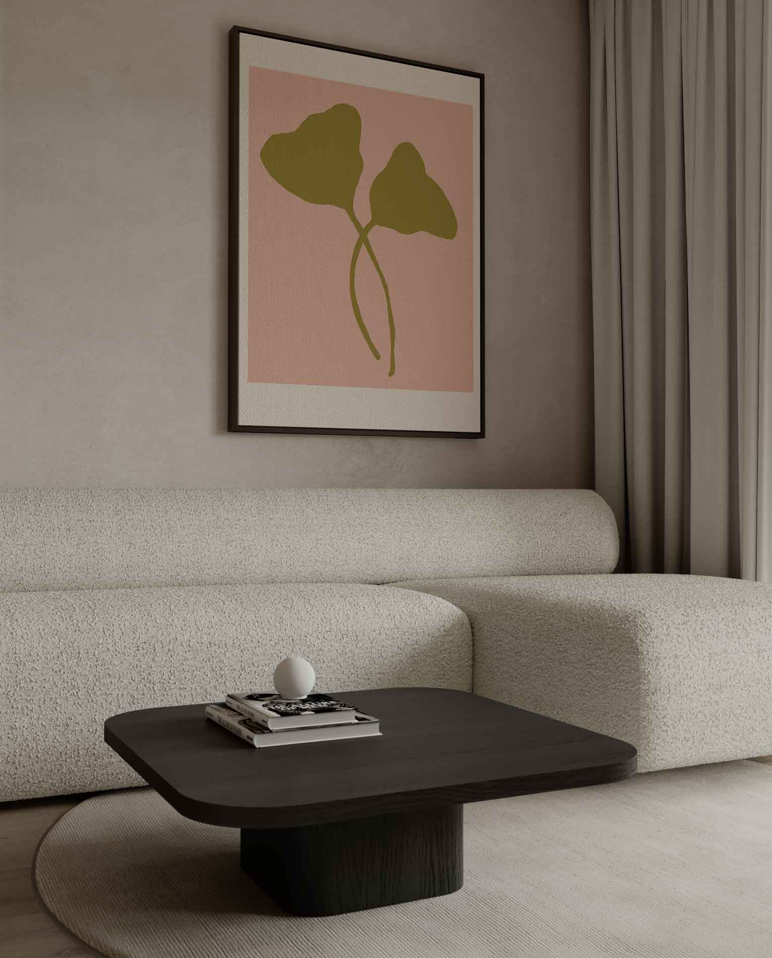 Minimalistische Bladvormen op Zalmkleur Kunstwerk-canvas-dibond-plexiglas-wanddecoratie-WallArtistic