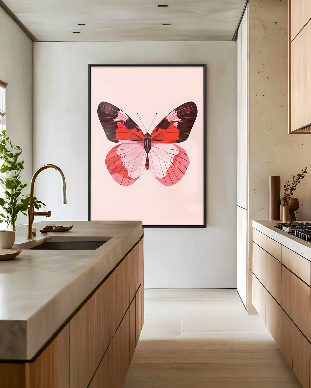 Rood-roze Vlinderpracht Kunstwerk-canvas-dibond-plexiglas-wanddecoratie-WallArtistic