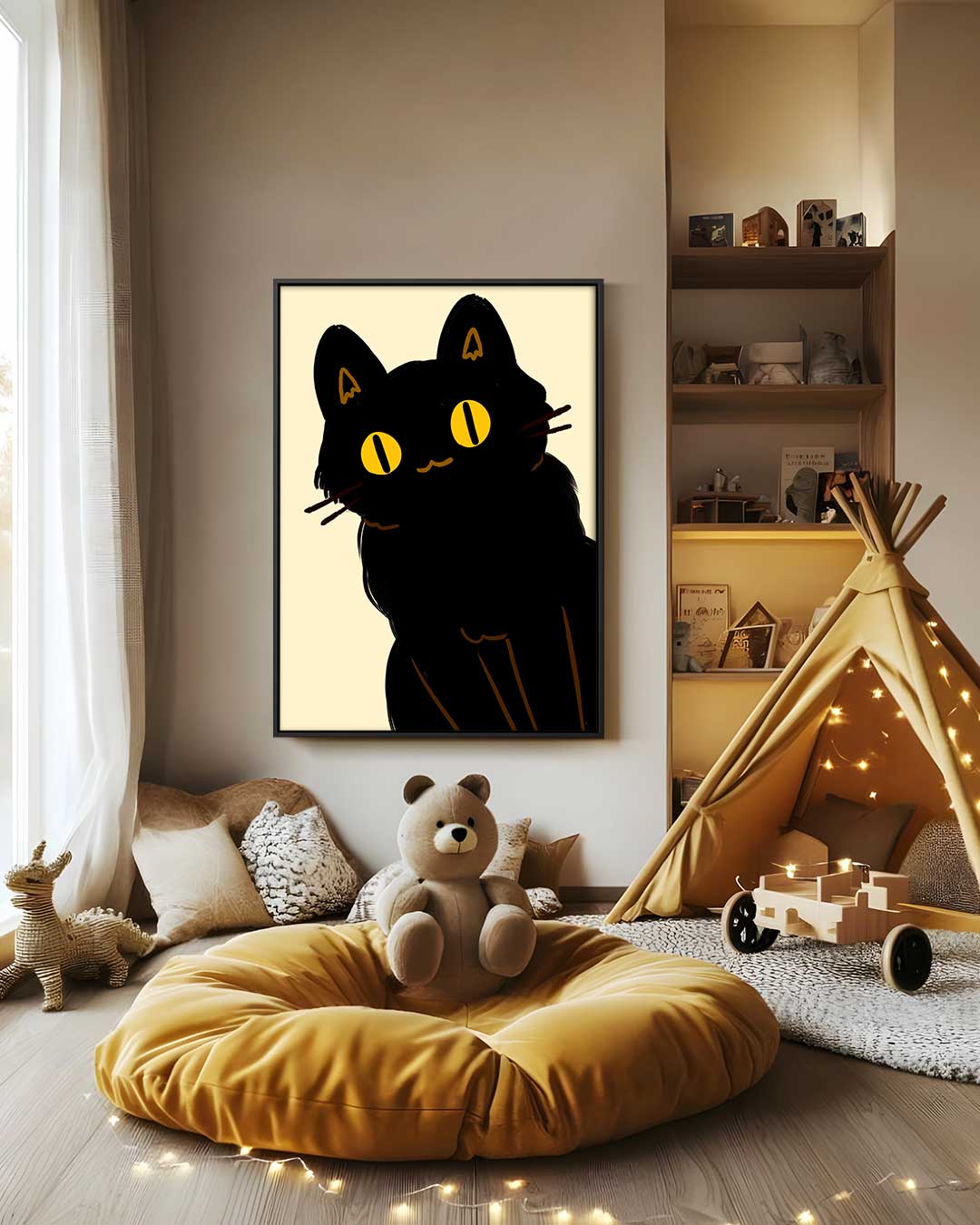 Mystieke Zwarte Kat Kunstwerk-canvas-dibond-plexiglas-wanddecoratie-WallArtistic