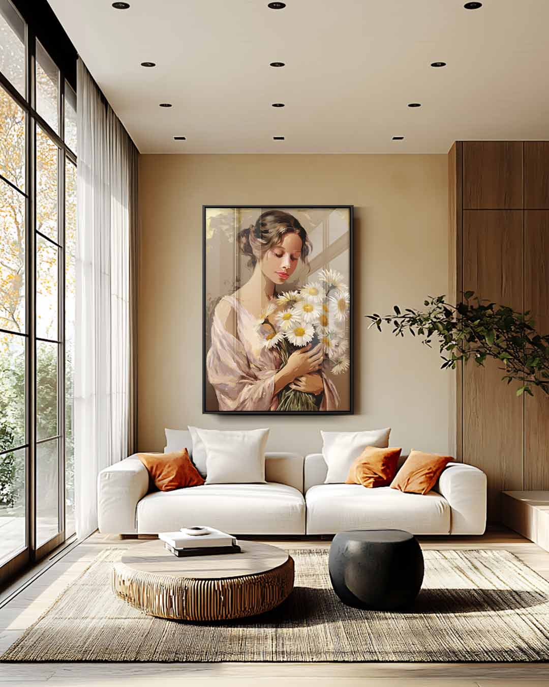 Vrouw met Madeliefjes Kunstwerk-canvas-dibond-plexiglas-wanddecoratie-WallArtistic