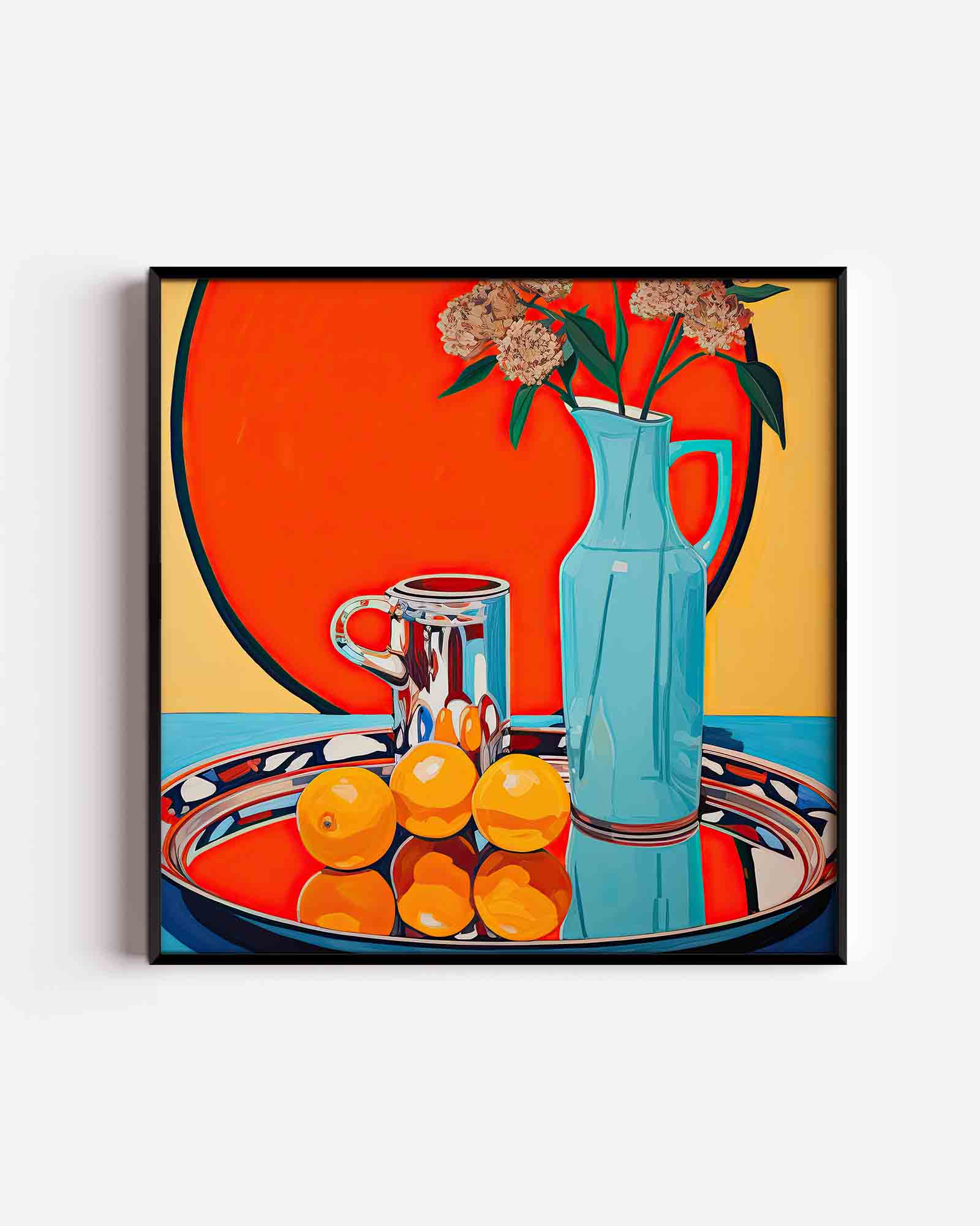 Stilleven met kan en sinaasappels Poster