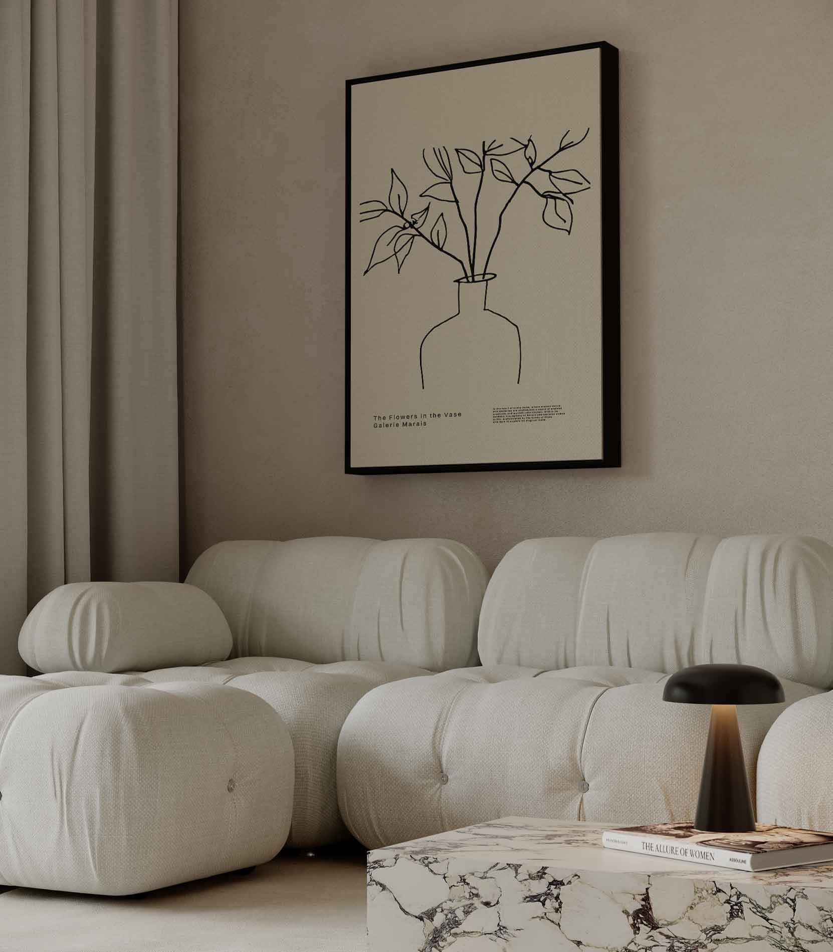 Elegante Lijnen Bloemenvaas Kunstwerk-canvas-dibond-plexiglas-wanddecoratie-WallArtistic