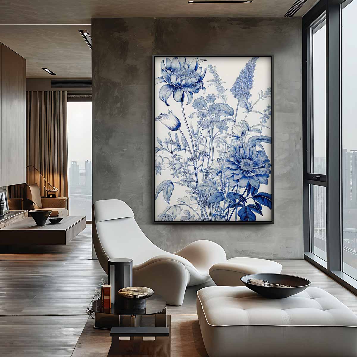 Blauwe Bloemenpracht Kunstwerk-canvas-dibond-plexiglas-wanddecoratie-WallArtistic
