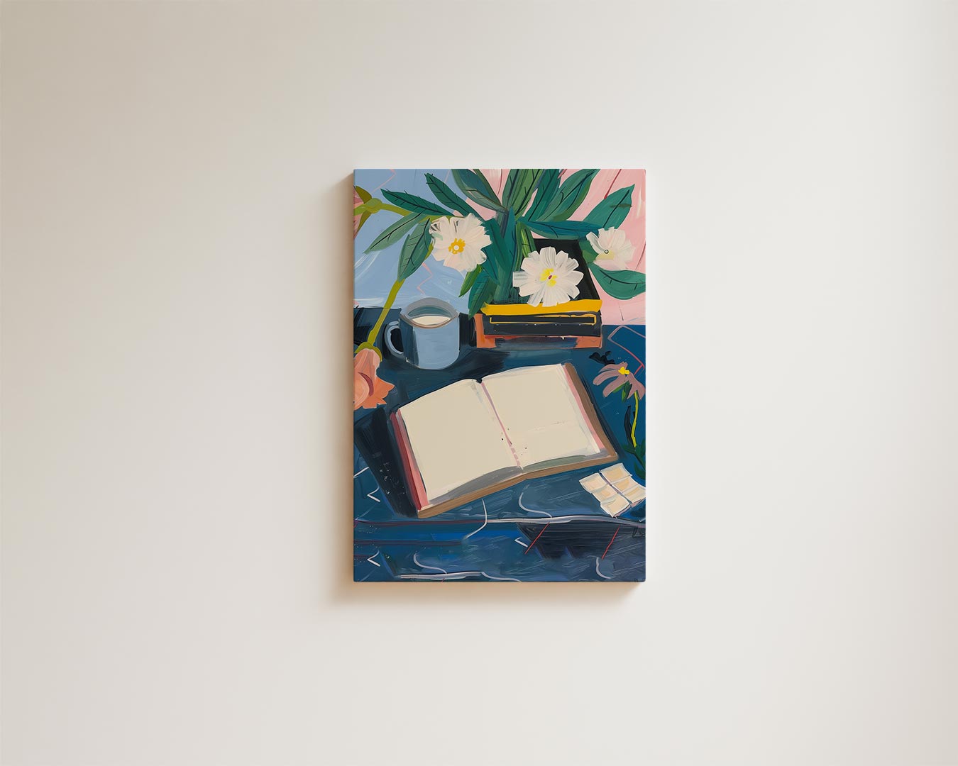 Stilleven met Bloemen en Boek Kunstwerk-canvas-dibond-plexiglas-wanddecoratie-WallArtistic