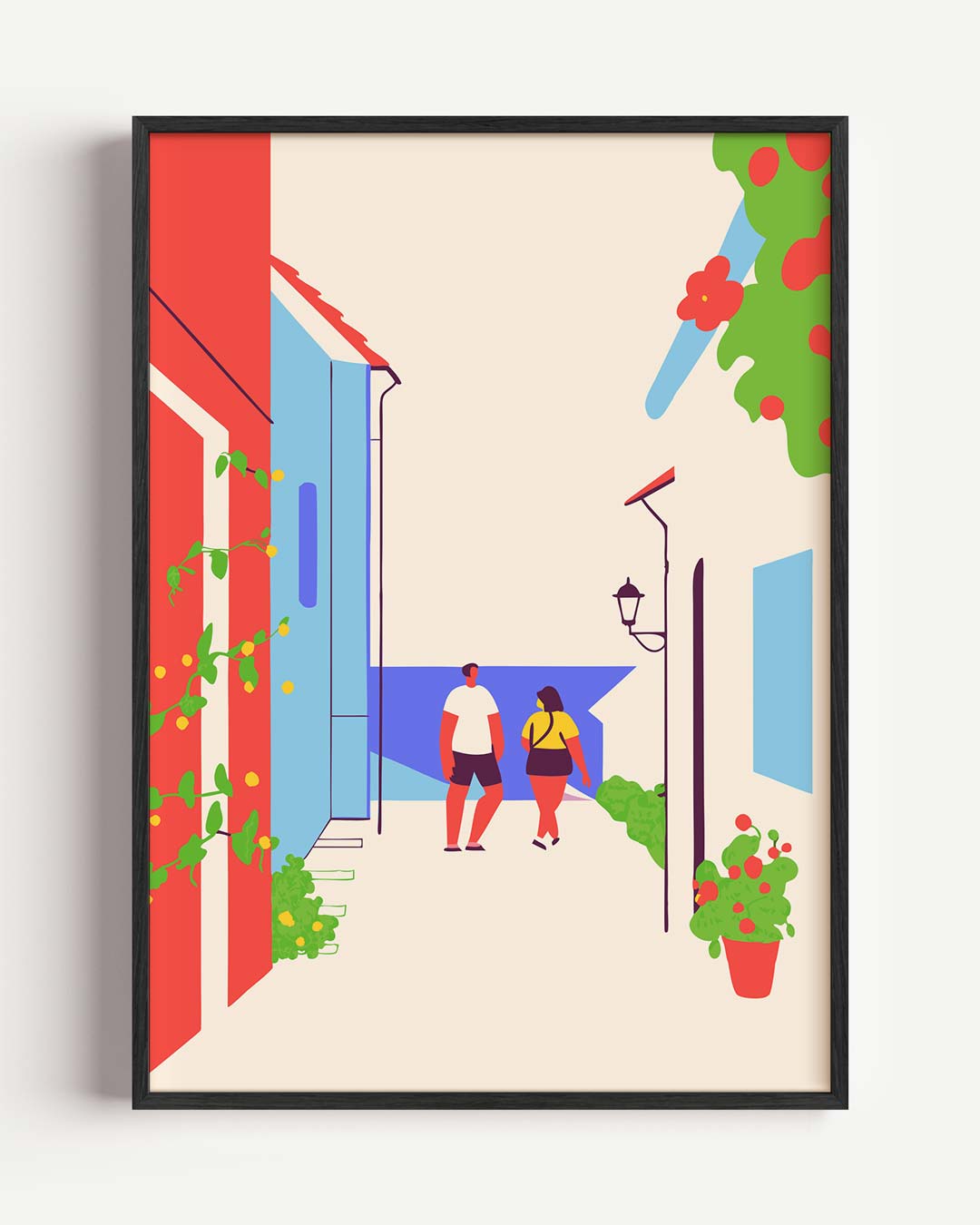 Zomerse Straatwandeling Illustratie Poster-WallArtistic
