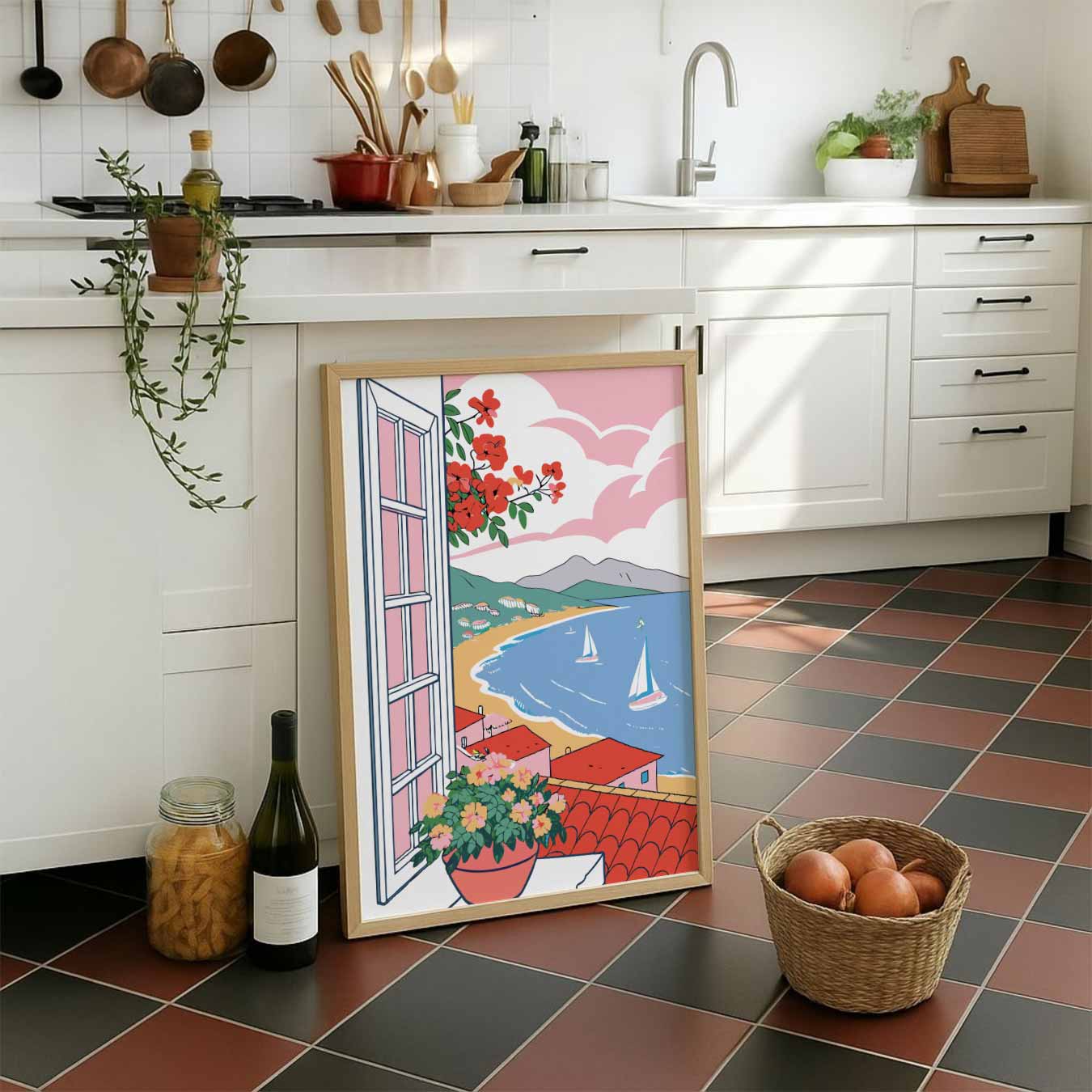 Zomers Uitzicht op de Middellandse Zee Poster-WallArtistic