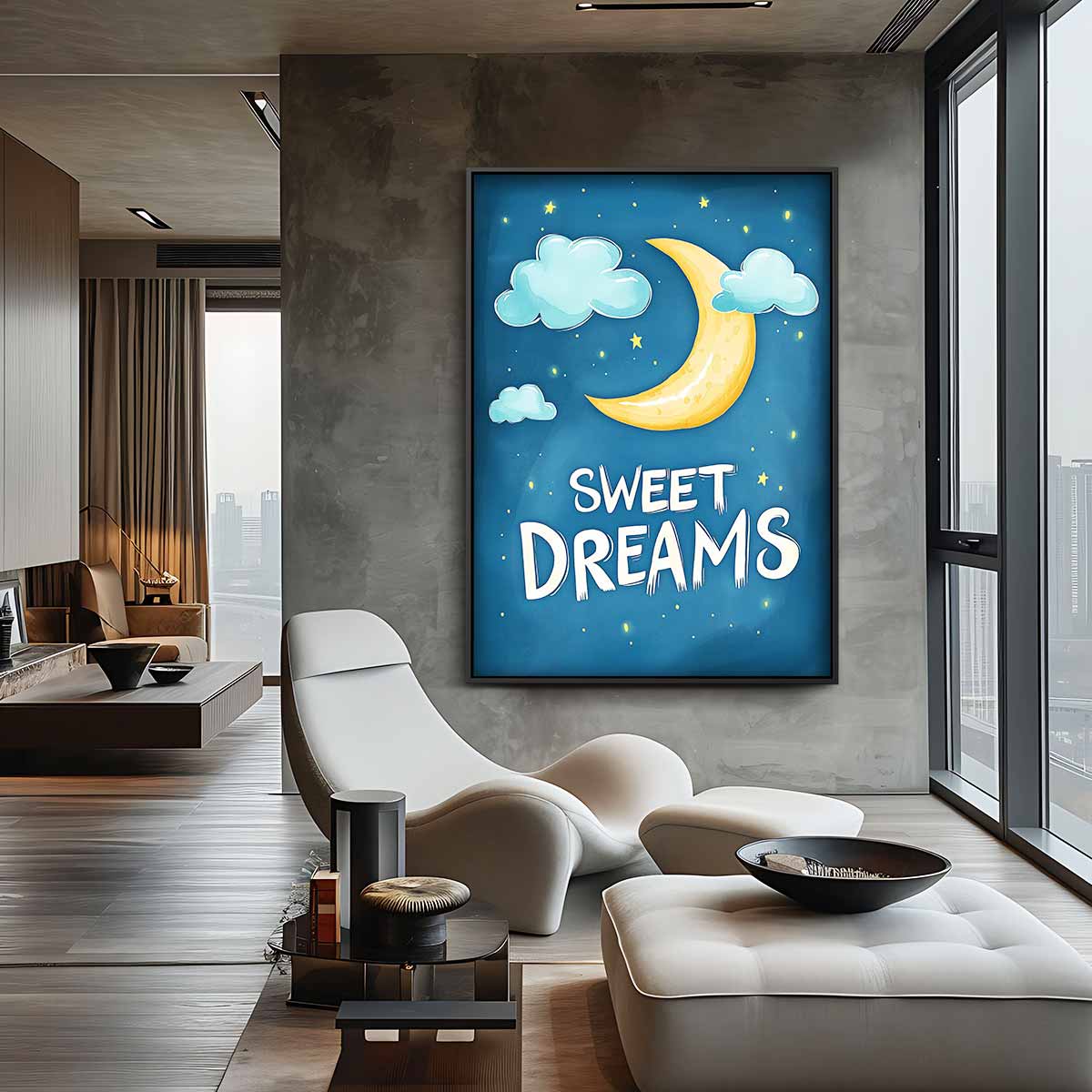 Dromerige Maan en Wolken Kunstwerk-canvas-dibond-plexiglas-wanddecoratie-WallArtistic