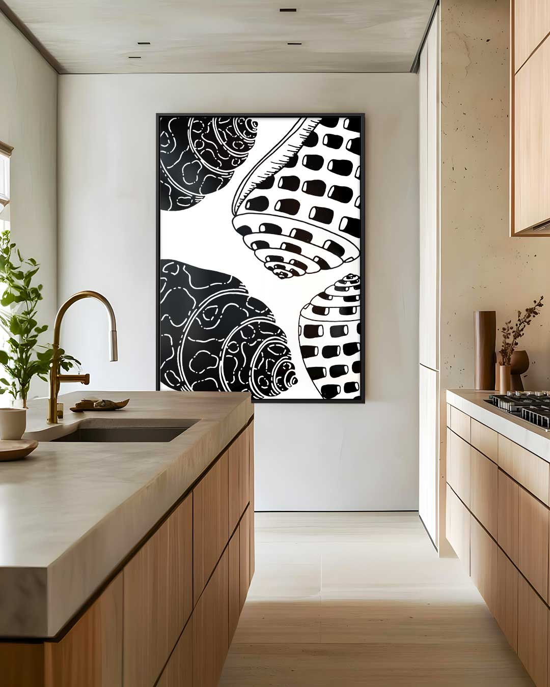 Schelpenpatroon in Zwart-Wit Kunstwerk-canvas-dibond-plexiglas-wanddecoratie-WallArtistic