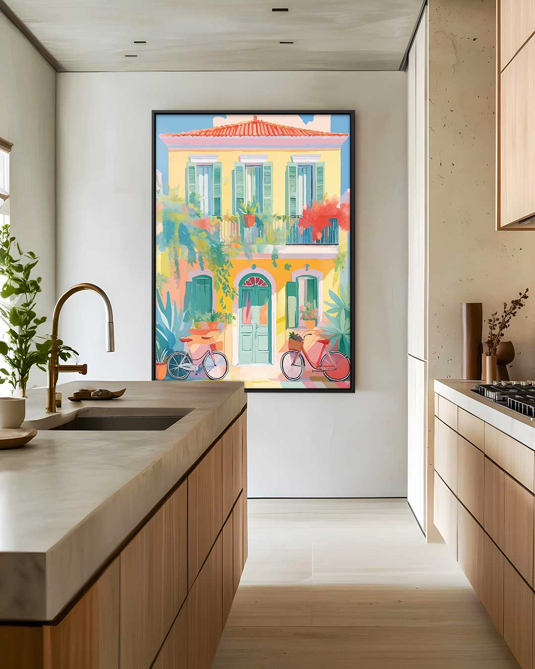 Zonnige Mediterrane Gevel Kunstwerk-canvas-dibond-plexiglas-wanddecoratie-WallArtistic