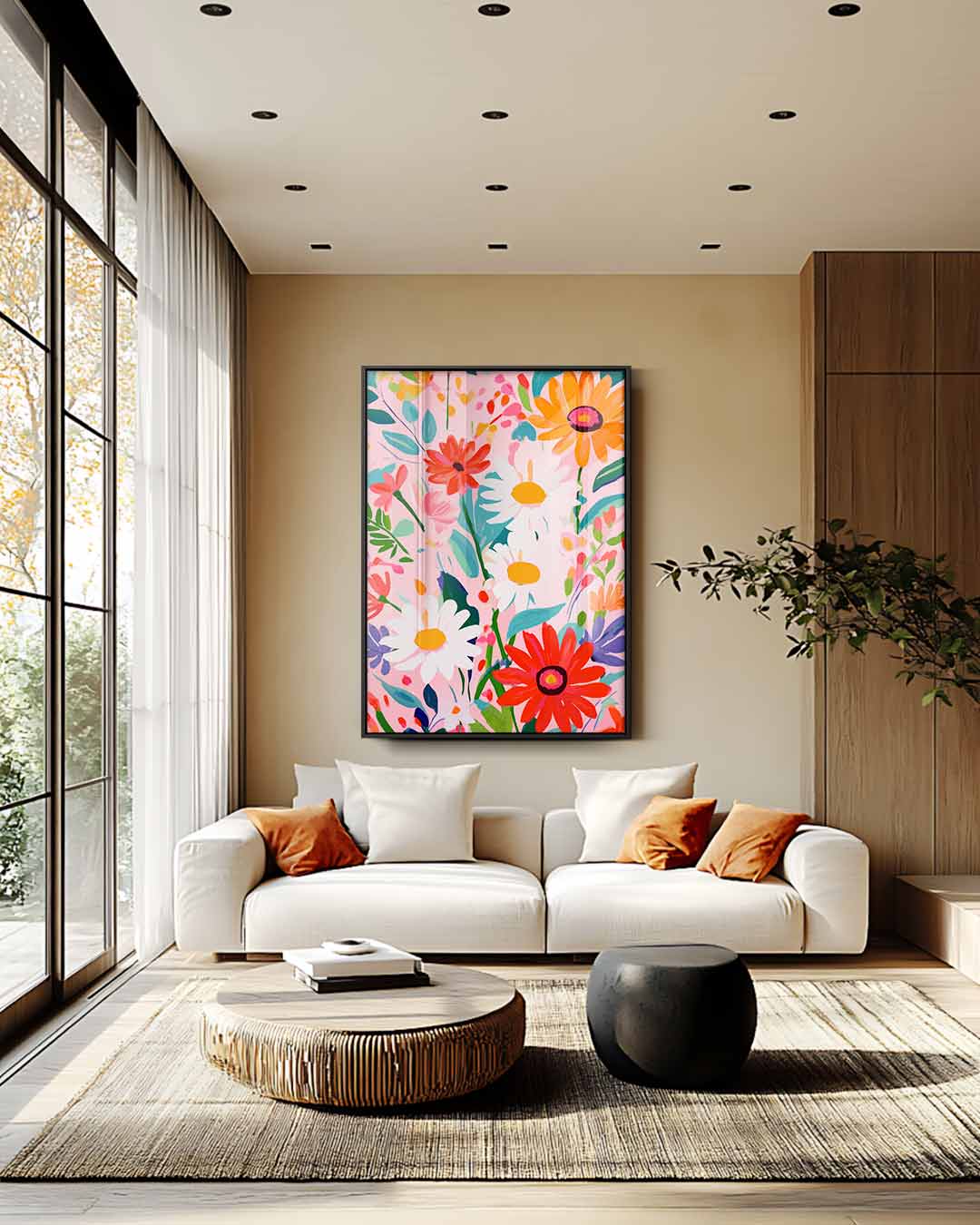 Bloemenpracht op Roze Kunstwerk-canvas-dibond-plexiglas-wanddecoratie-WallArtistic