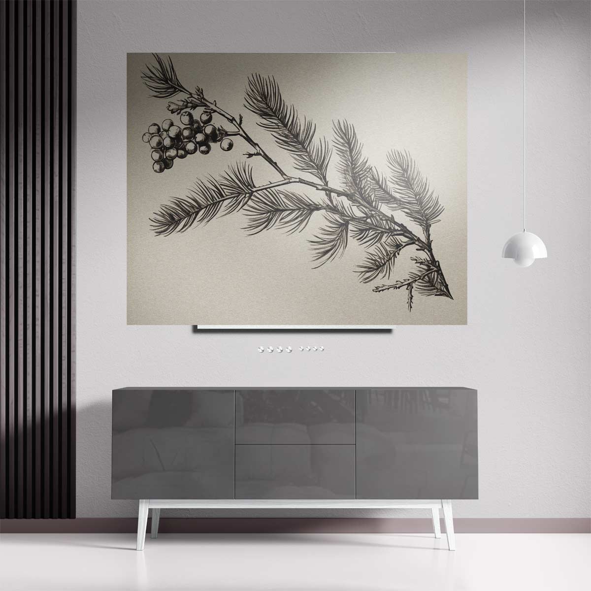 Dennentak met Bessen Illustratie Kunstwerk-canvas-dibond-plexiglas-wanddecoratie-WallArtistic