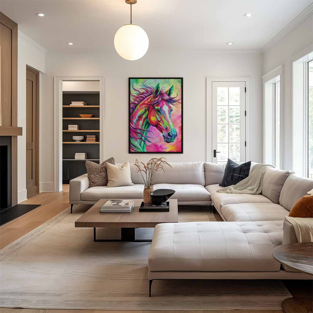 Kleurrijk Paardenportret Kunstwerk-canvas-dibond-plexiglas-wanddecoratie-WallArtistic
