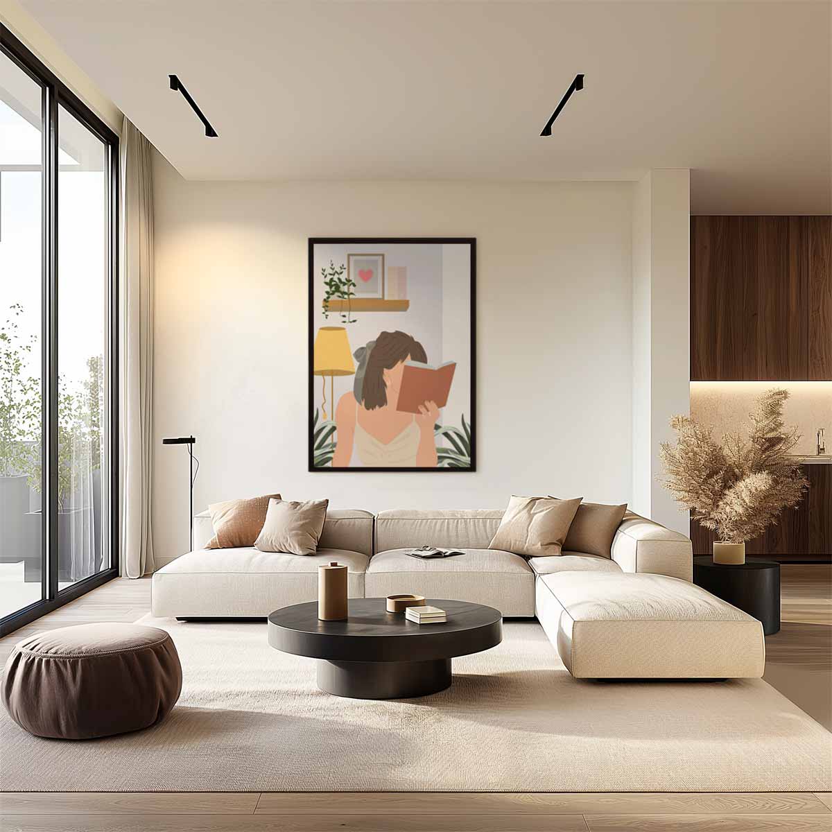Lezende Vrouw in een Gezellige Kamer Kunstwerk-canvas-dibond-plexiglas-wanddecoratie-WallArtistic