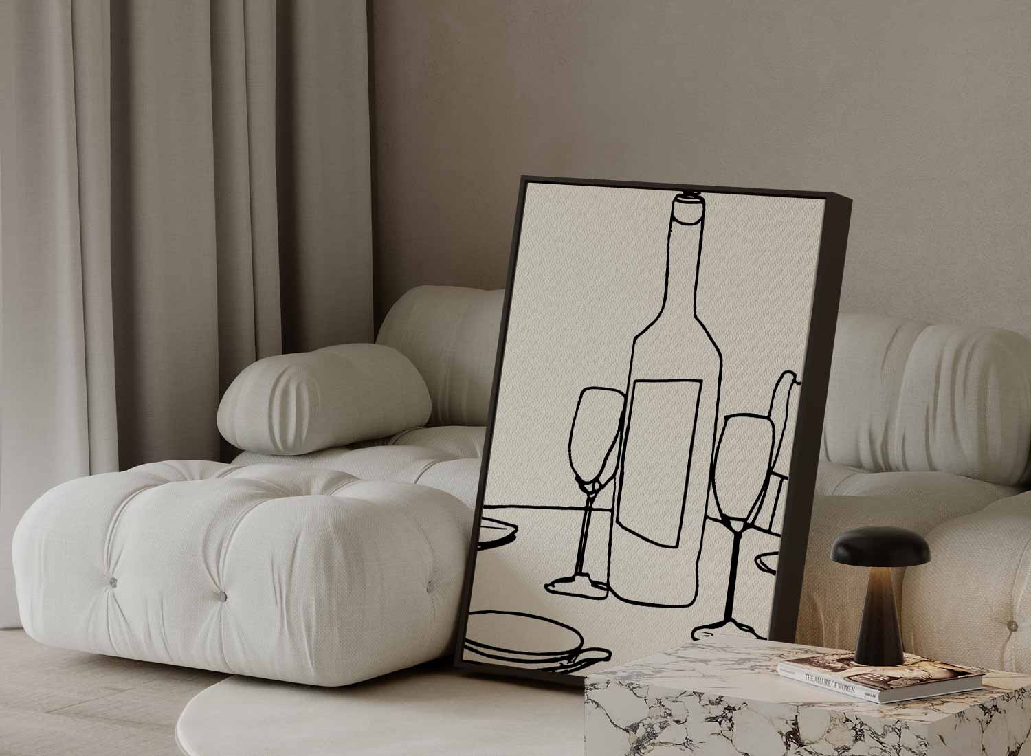 Minimalistisch Tafereel van Wijn en Glazen Kunstwerk-canvas-dibond-plexiglas-wanddecoratie-WallArtistic