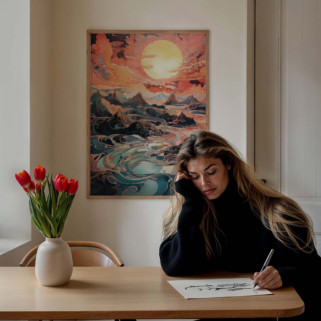 Dromerige Zonsondergang Landschap Poster-WallArtistic