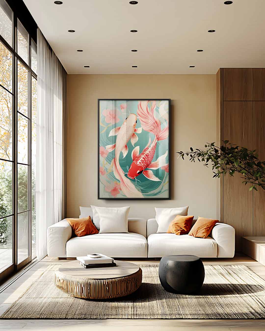 Vrolijke Koi Karpers Kunstwerk-canvas-dibond-plexiglas-wanddecoratie-WallArtistic