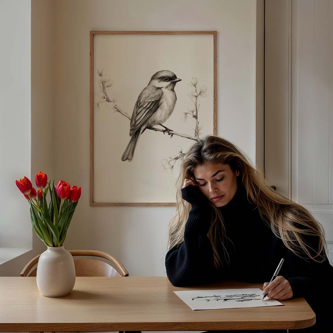 Elegante Vogel op Tak Poster-WallArtistic