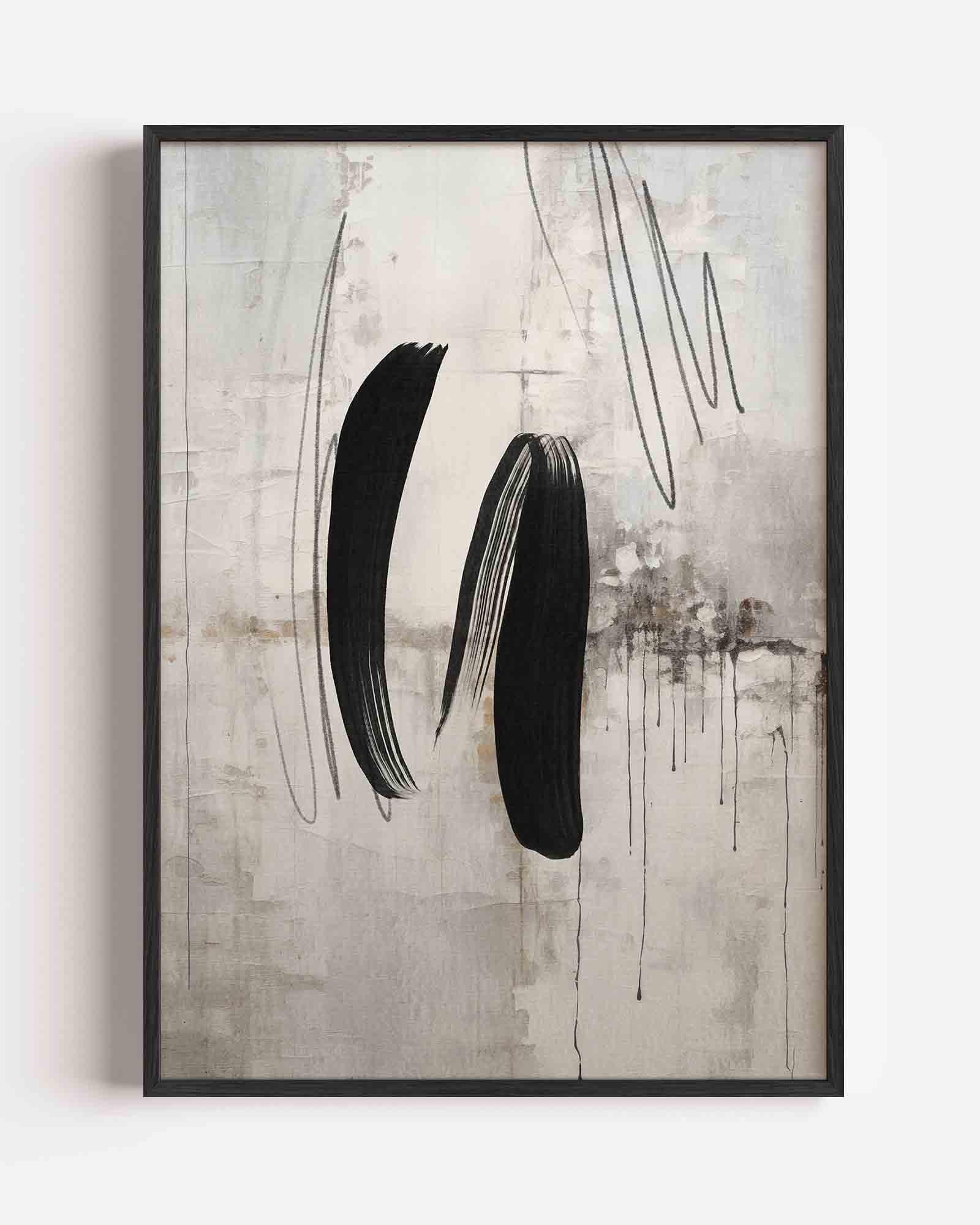 Abstracte zwarte penseelstreken Poster