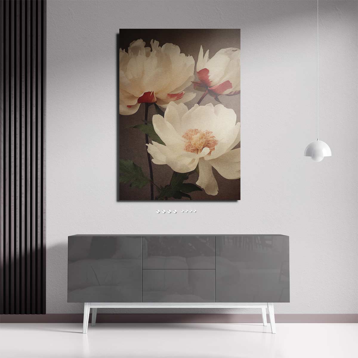 Elegantie van Witte Pioenrozen Kunstwerk-canvas-dibond-plexiglas-wanddecoratie-WallArtistic