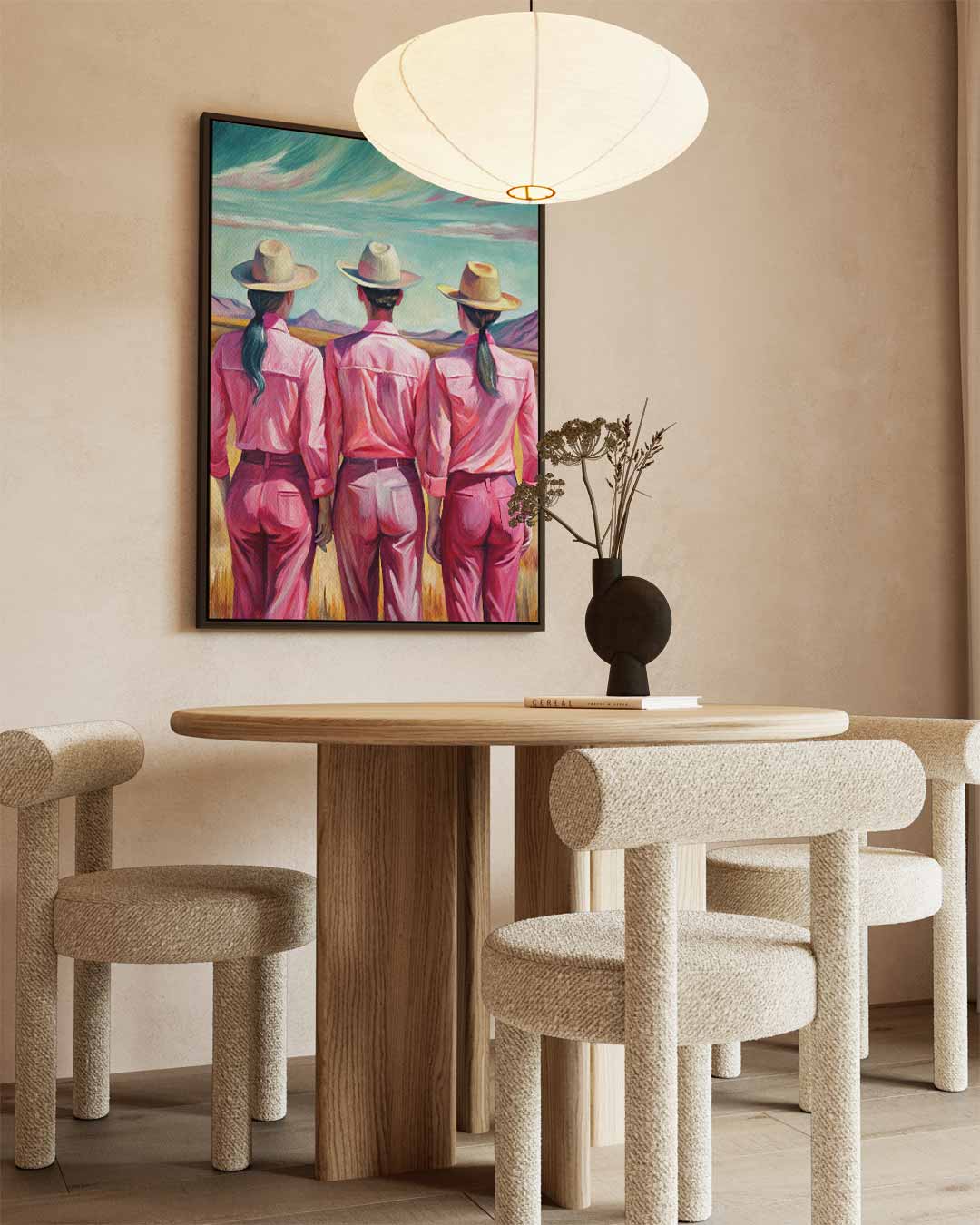 Trio in Roze Landschap Kunstwerk-canvas-dibond-plexiglas-wanddecoratie-WallArtistic