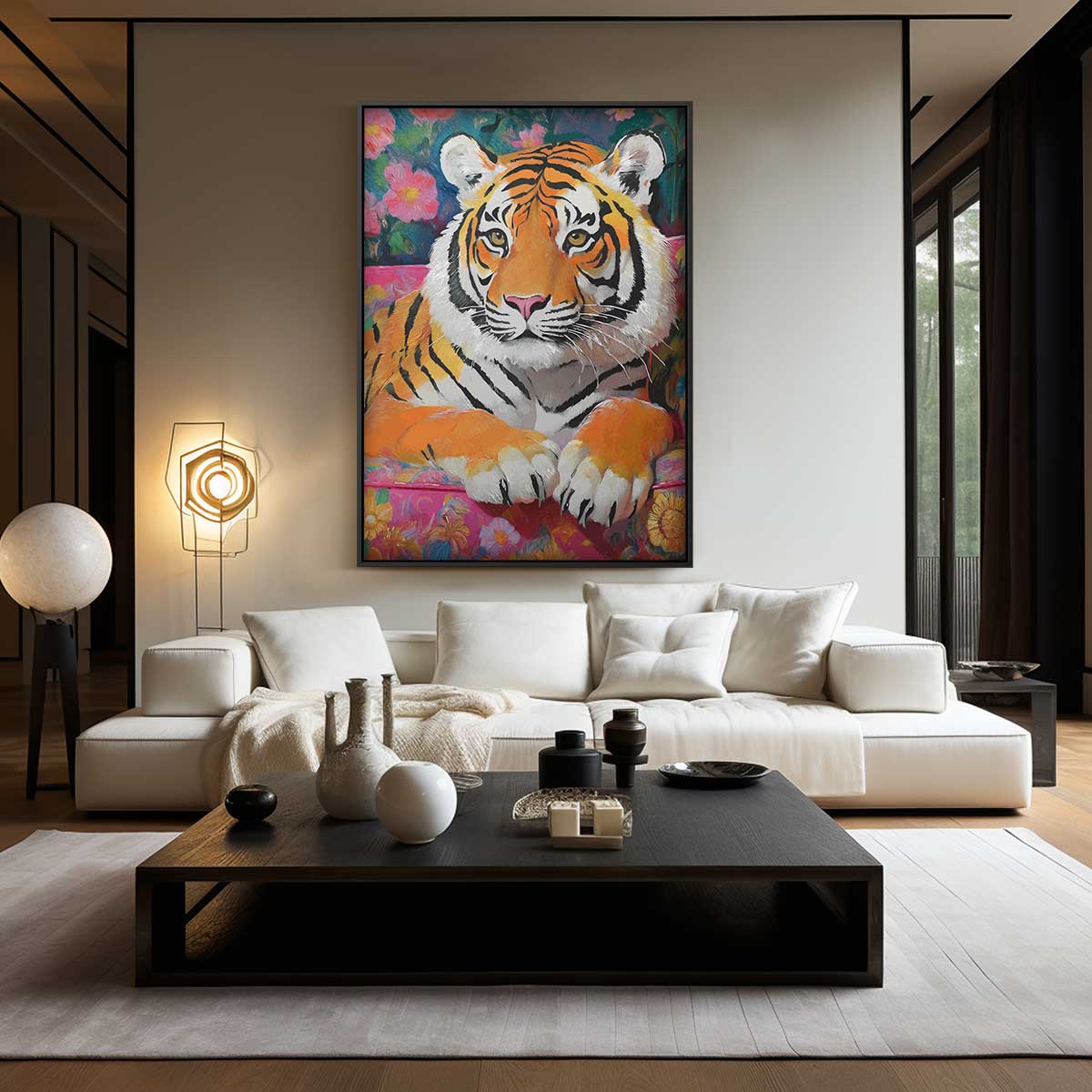 Tropische Tijger Vibes Kunstwerk-canvas-dibond-plexiglas-wanddecoratie-WallArtistic
