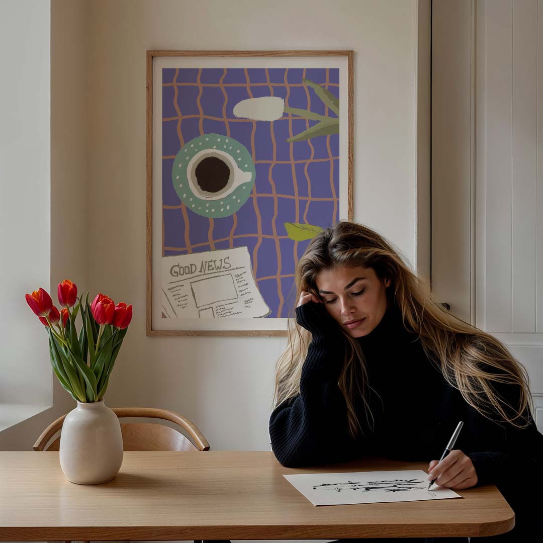 Vrolijke Koffietijd Poster-WallArtistic
