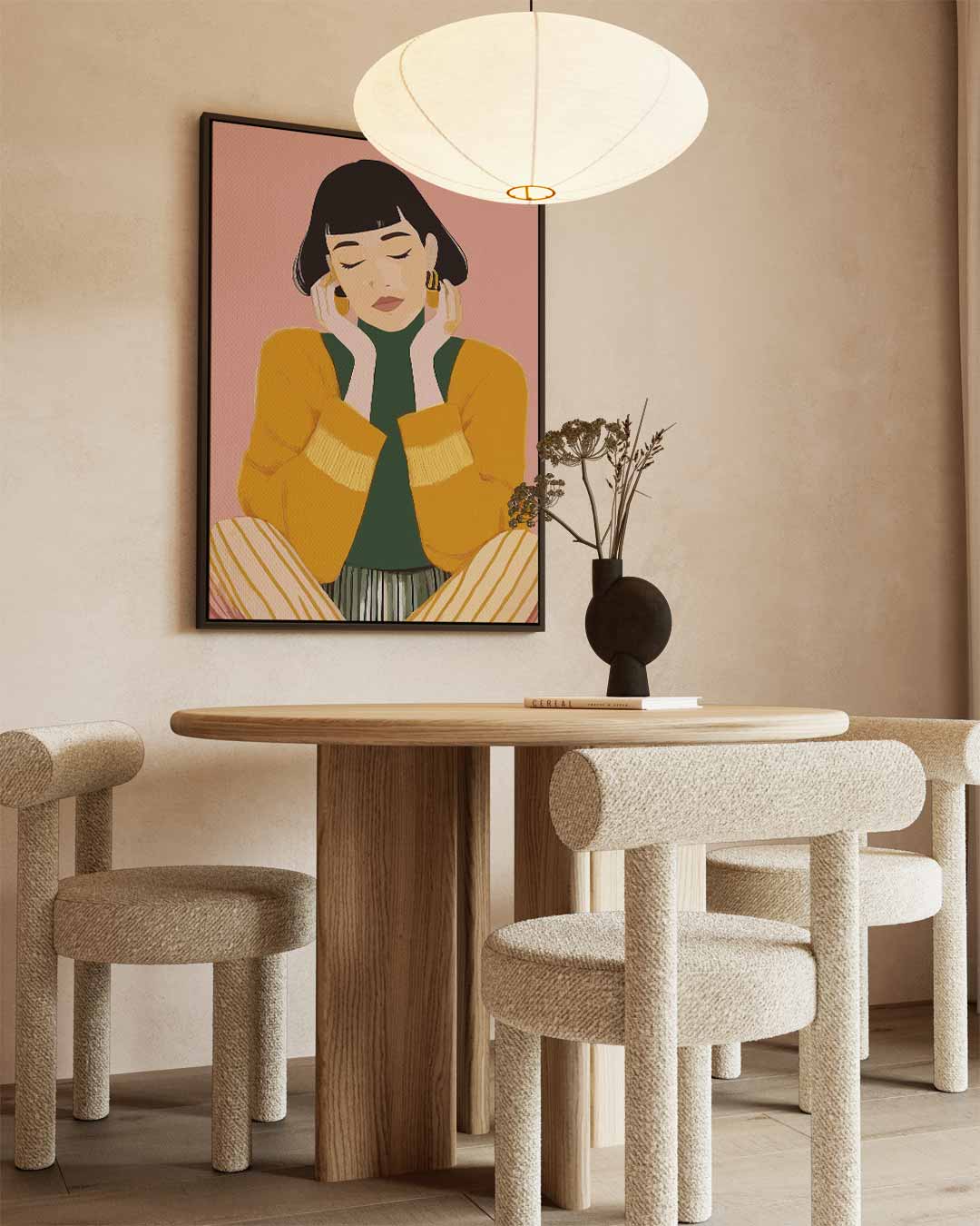 Mediterende Vrouw in Stijlvolle Armoede Kunstwerk-canvas-dibond-plexiglas-wanddecoratie-WallArtistic