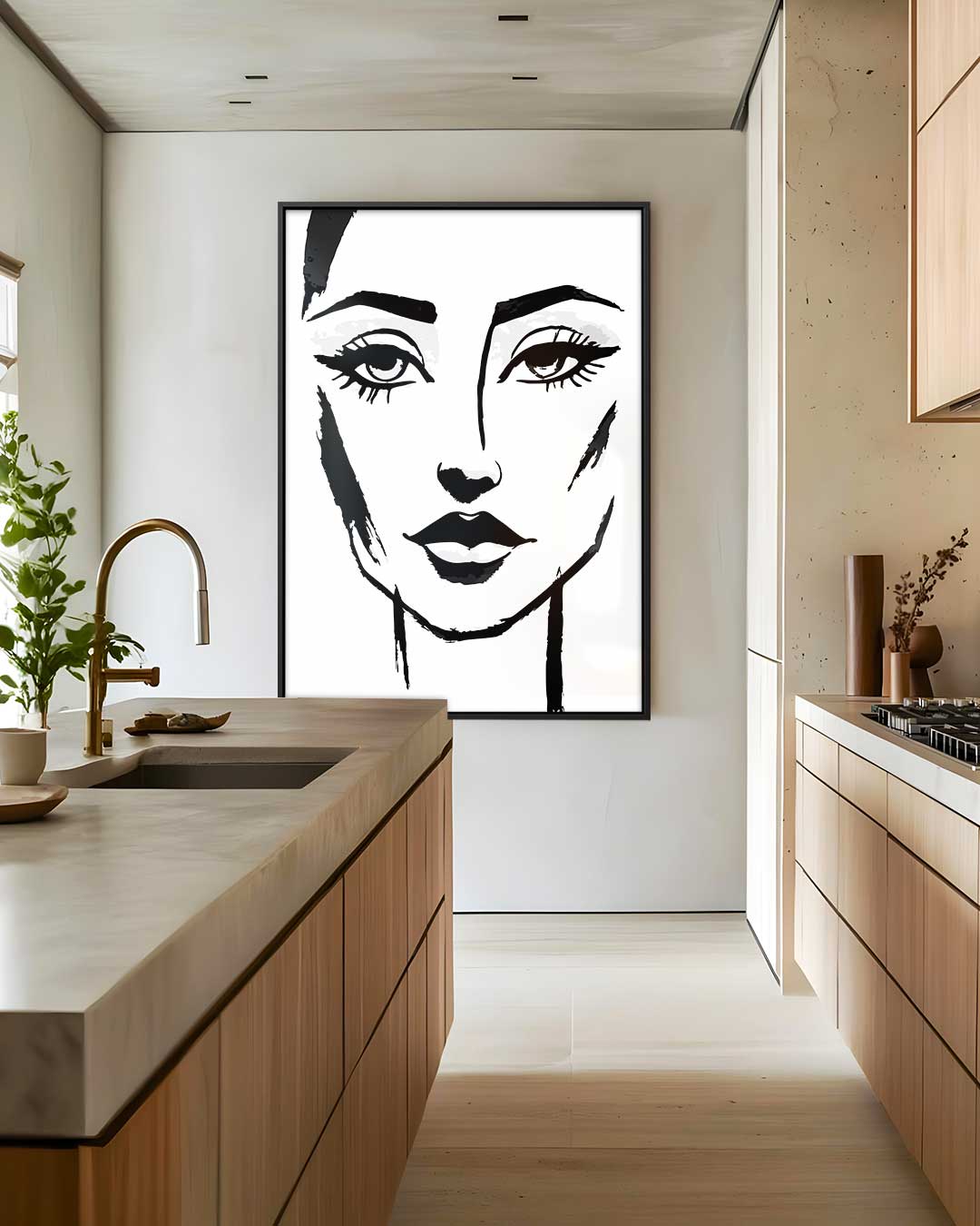 Minimalistisch Gezichtsportret Kunstwerk-canvas-dibond-plexiglas-wanddecoratie-WallArtistic