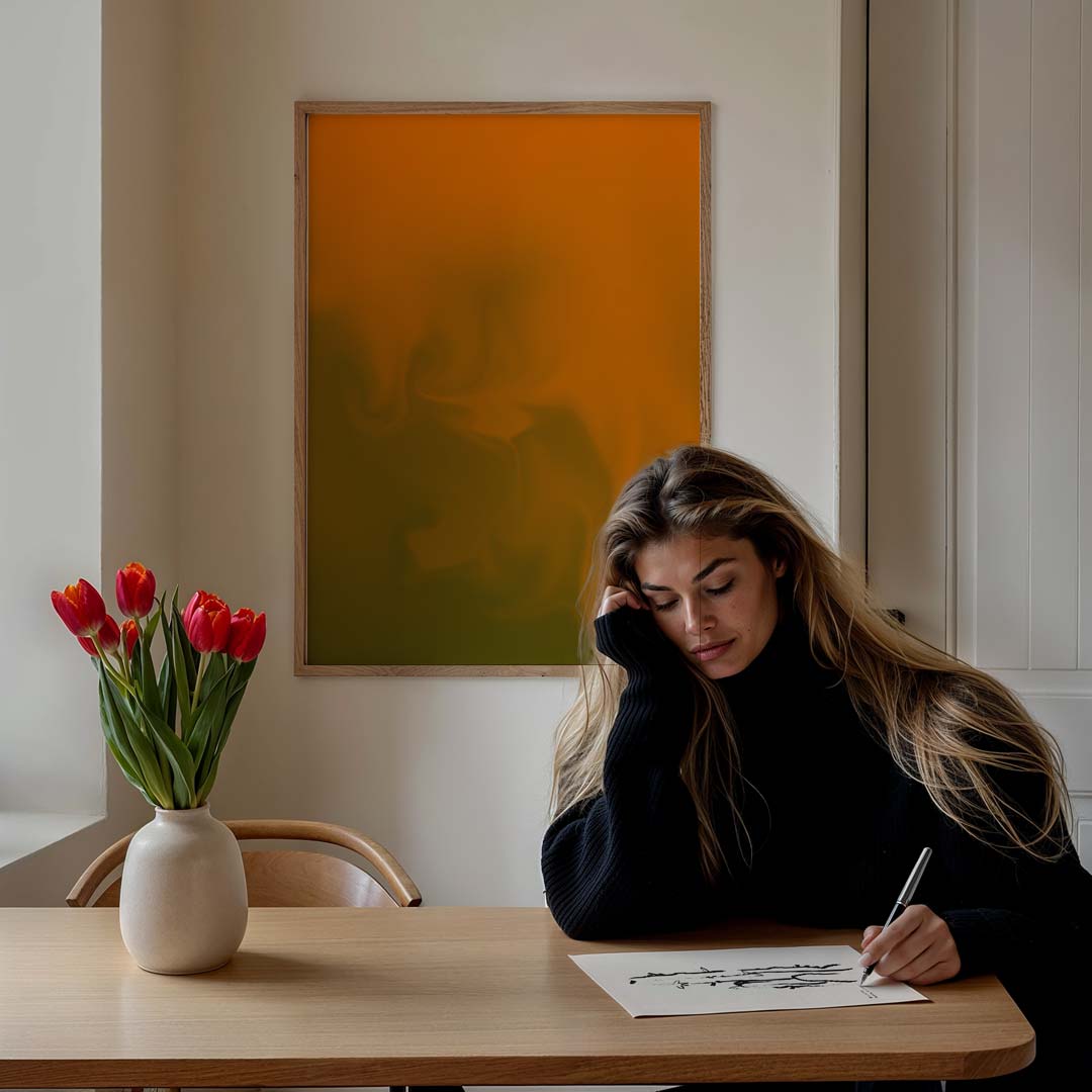 Warme Oranje Vloeiende Kunstposter-WallArtistic