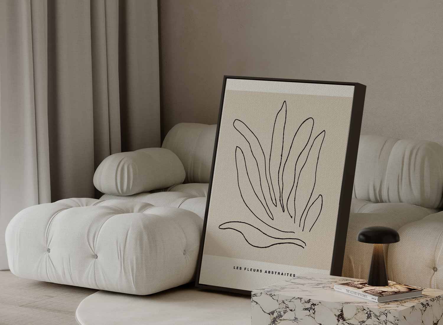 Abstracte Bloemenlijntekening Kunstwerk-canvas-dibond-plexiglas-wanddecoratie-WallArtistic