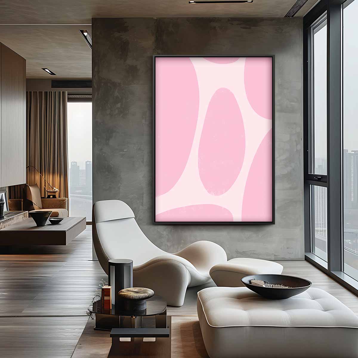 Speelse Roze Abstractie Kunstwerk-canvas-dibond-plexiglas-wanddecoratie-WallArtistic