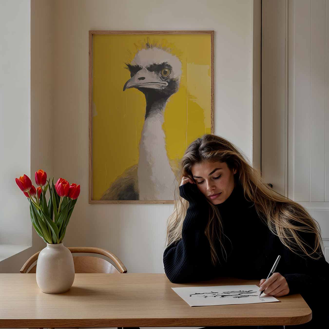 Speelse Struisvogel Poster-WallArtistic