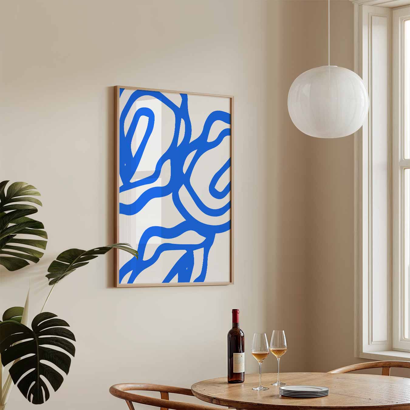 Abstracte Blauw-Witte Kunstposter