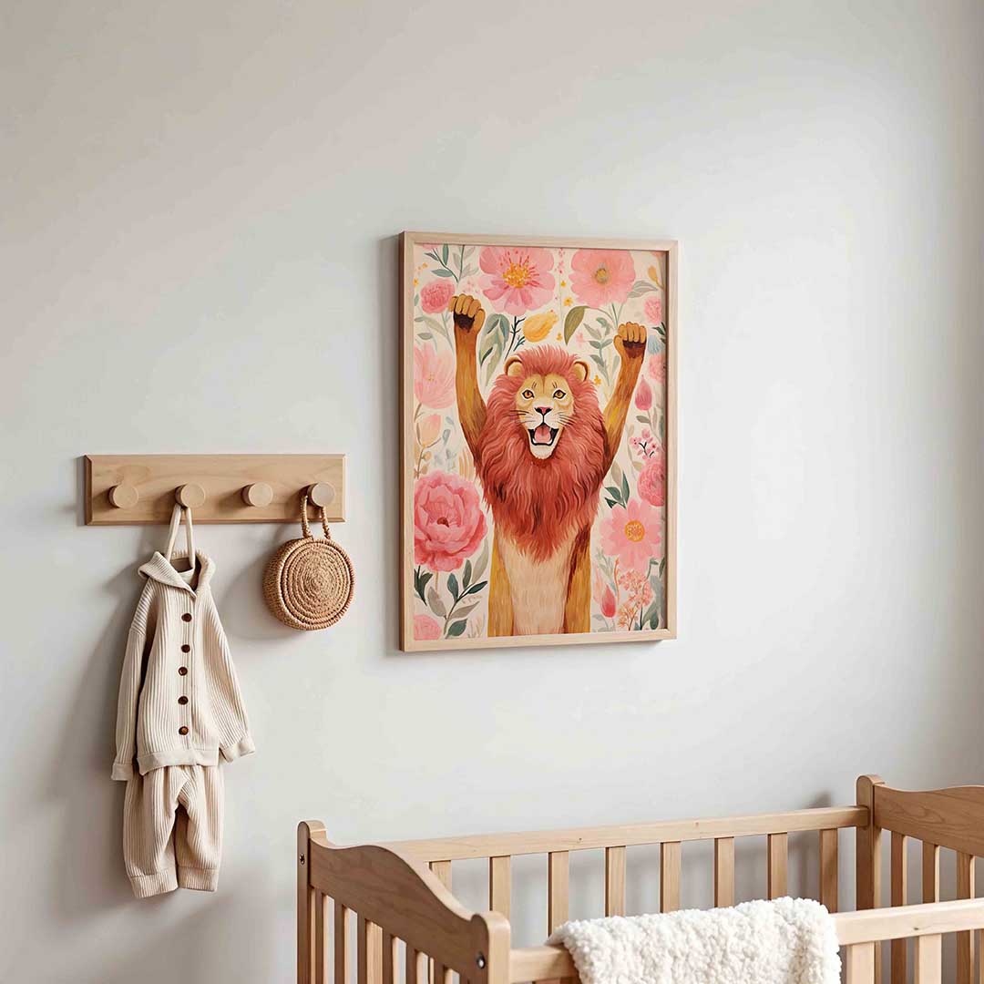 Leeuw en bloemen Poster