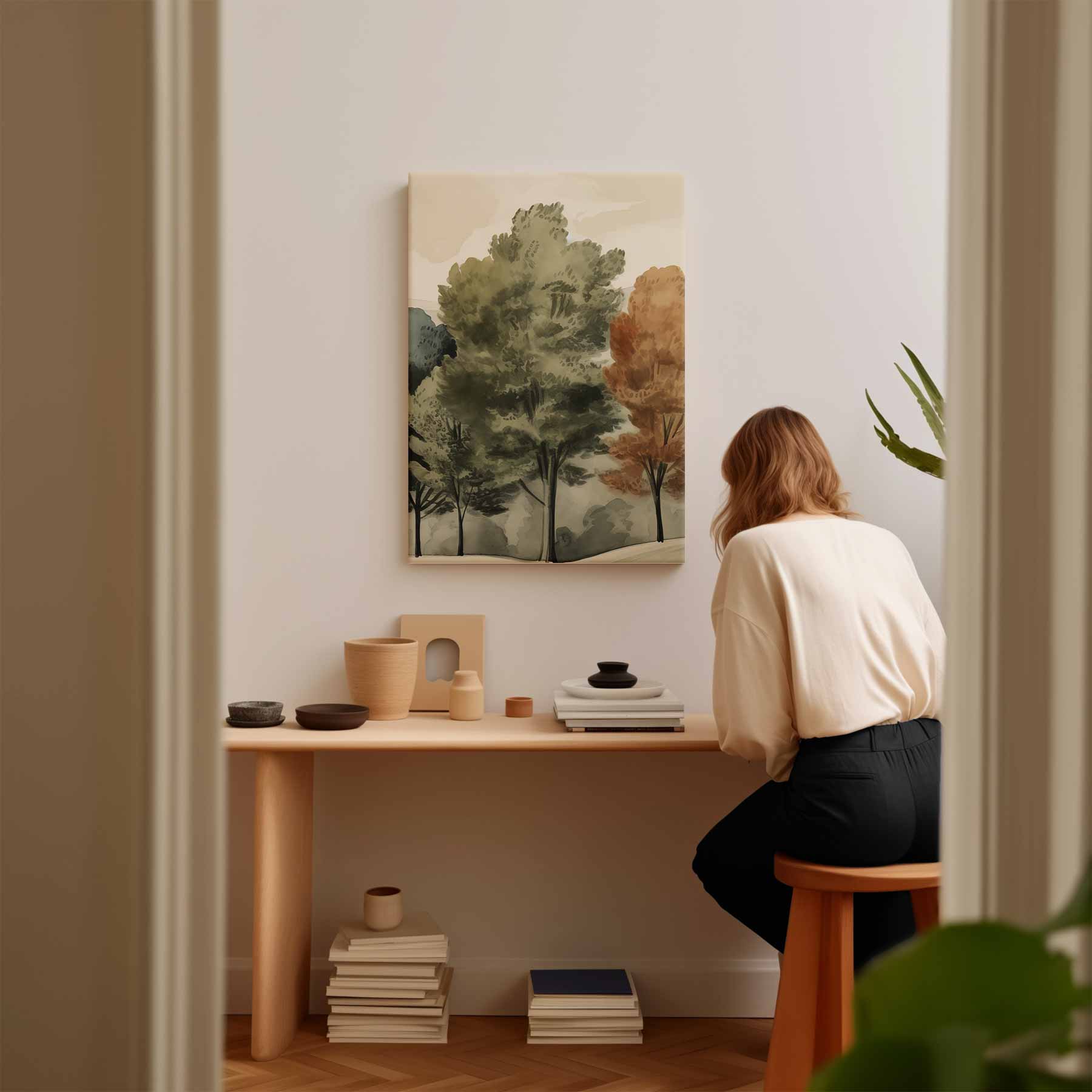Vier Seizoenen Bomen Schilderij Kunstwerk-canvas-dibond-plexiglas-wanddecoratie-WallArtistic