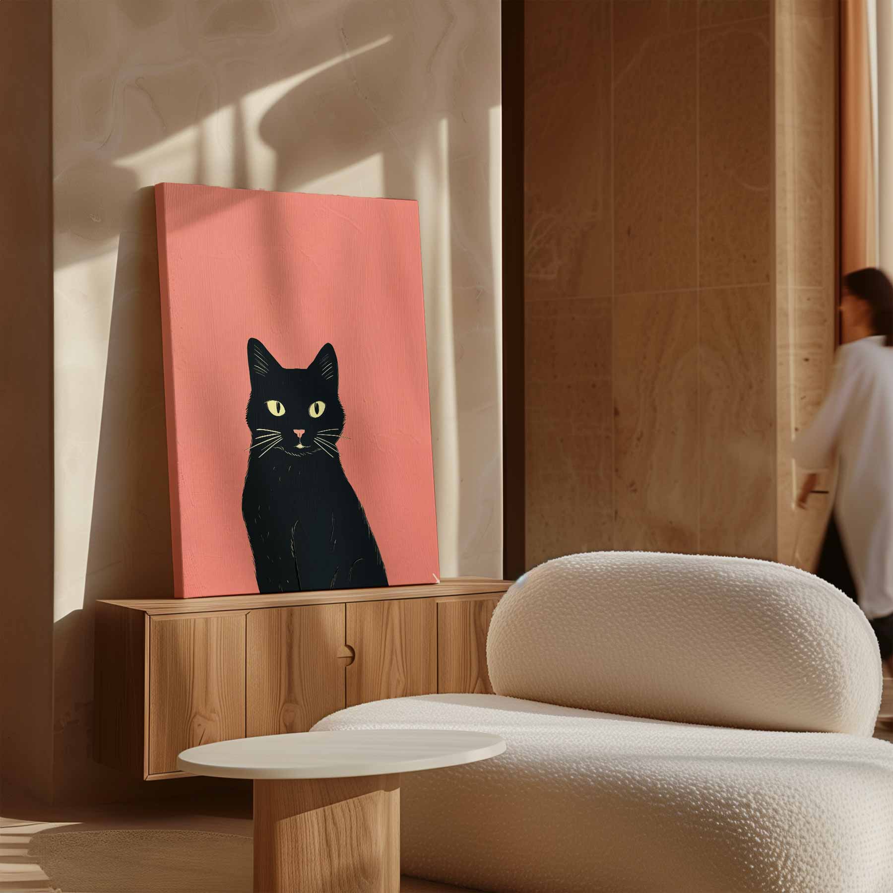 Mystieke Zwarte Kat Illustratie Kunstwerk-canvas-dibond-plexiglas-wanddecoratie-WallArtistic