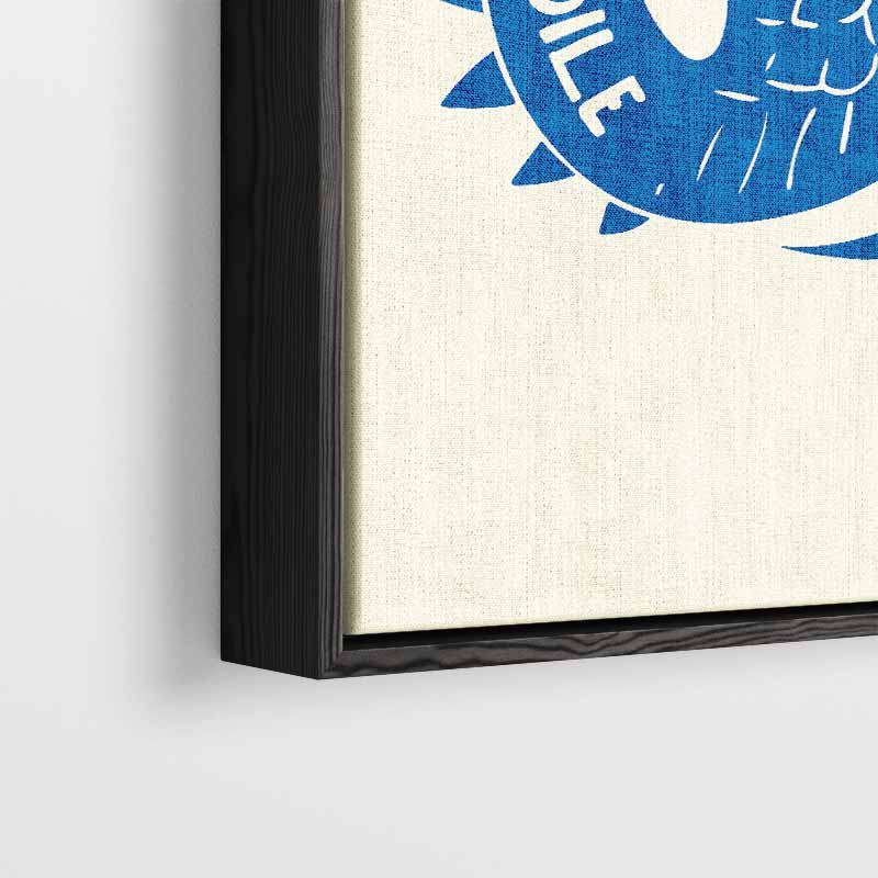Speelse Blauwe Krokodil Illustratie Kunstwerk-canvas-dibond-plexiglas-wanddecoratie-WallArtistic