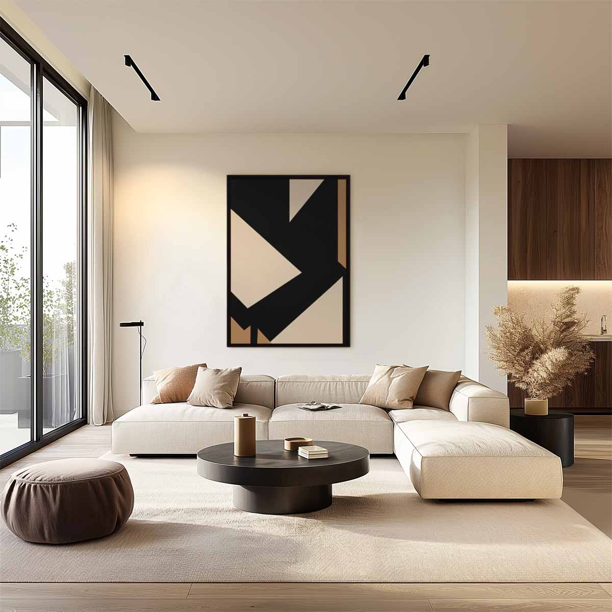 Abstracte Geometrie in Bruin en Zwart Kunstwerk-canvas-dibond-plexiglas-wanddecoratie-WallArtistic