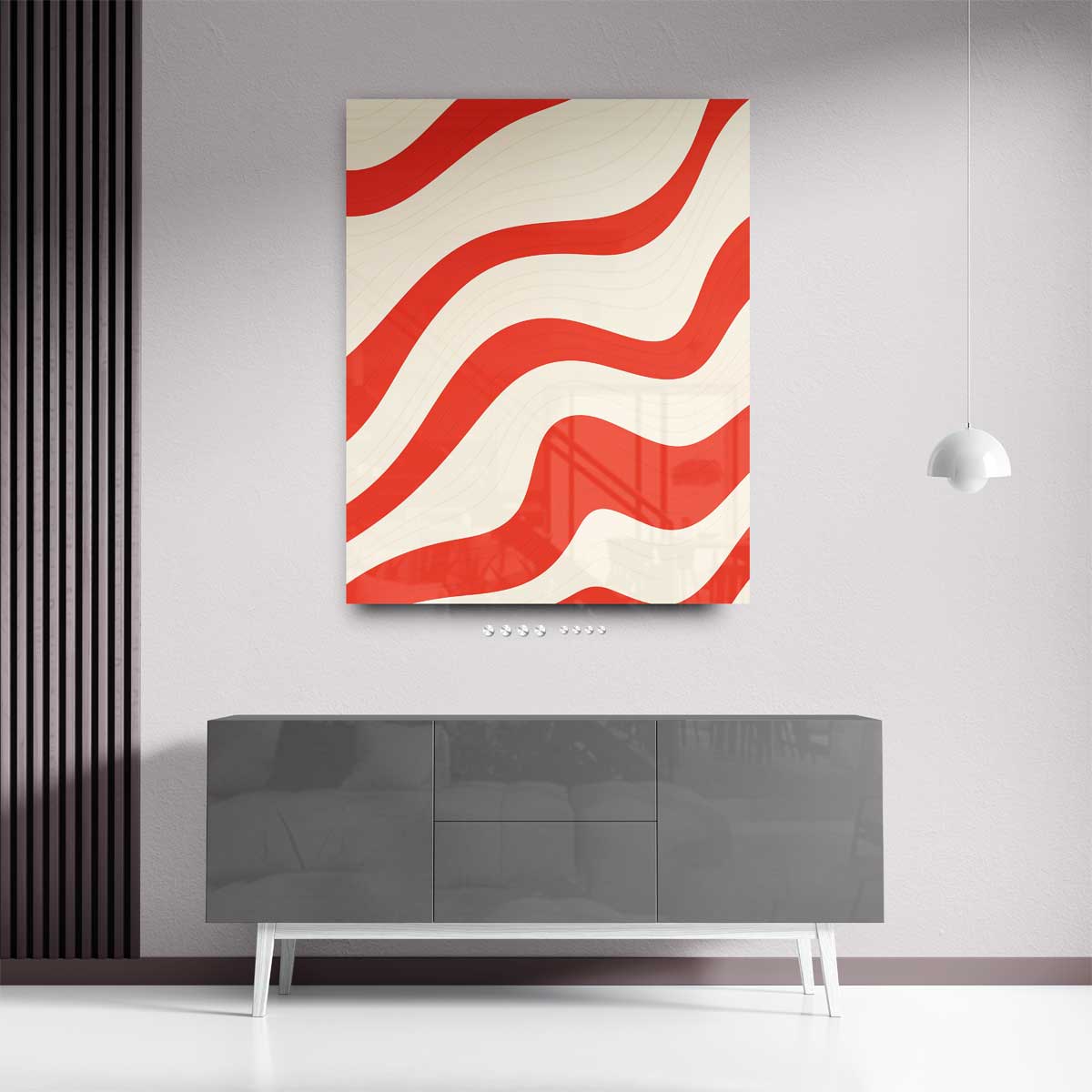 Golvende Rode Strepen Kunstwerk-canvas-dibond-plexiglas-wanddecoratie-WallArtistic