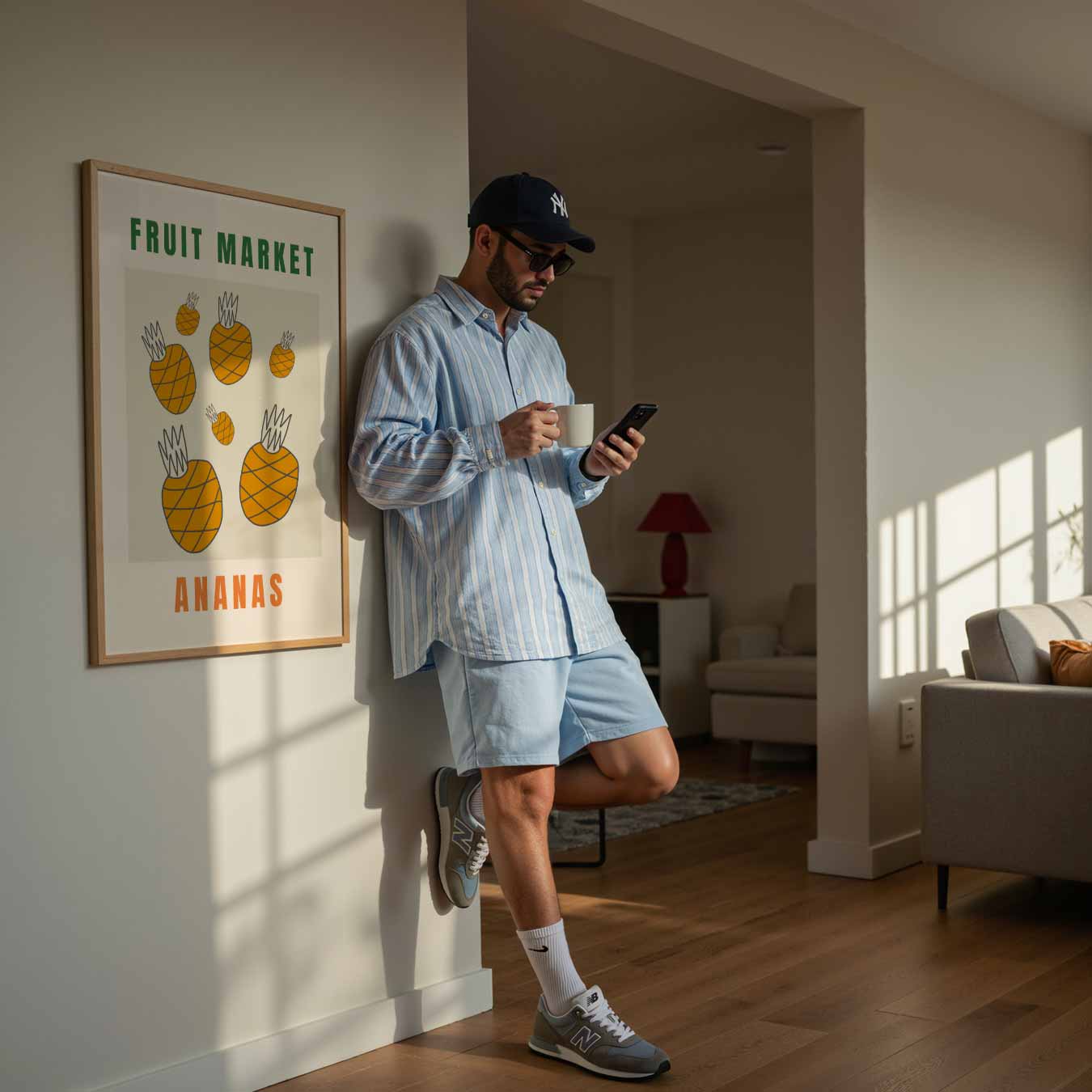 Vrolijke Fruitmarkt Ananas Poster-WallArtistic