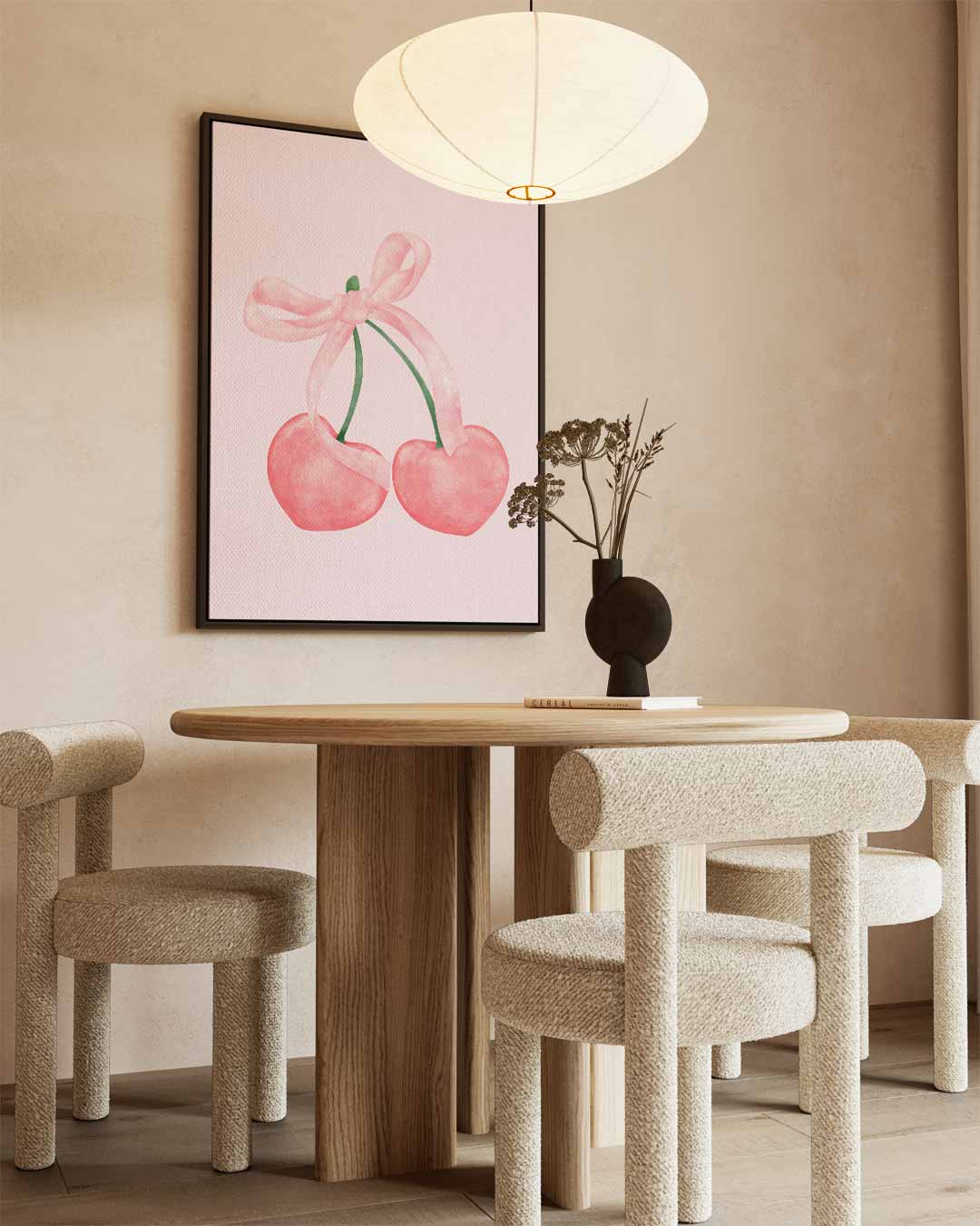 Zachte Kersen met Strik Kunstwerk-canvas-dibond-plexiglas-wanddecoratie-WallArtistic