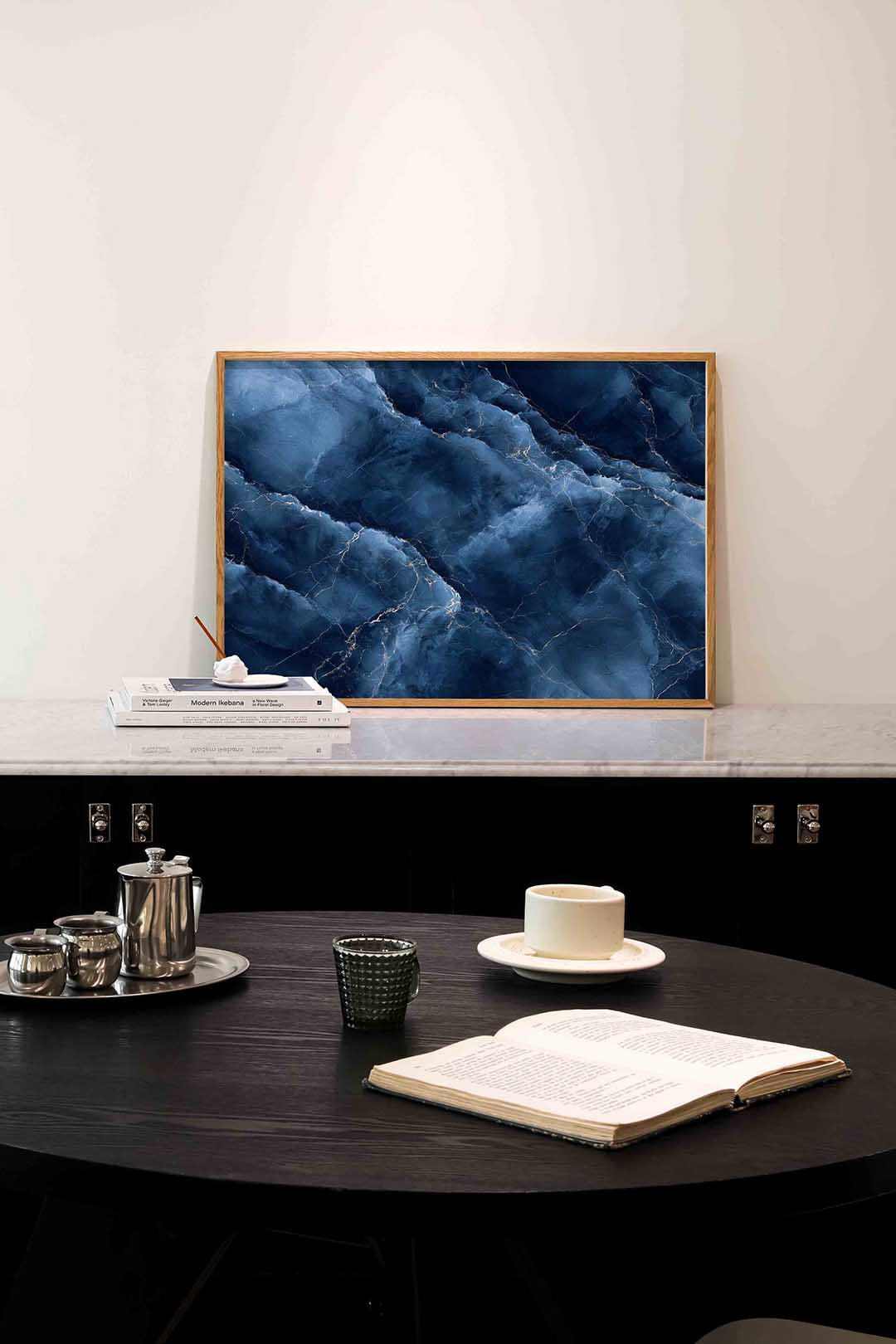 Blauw marmer patroon Poster