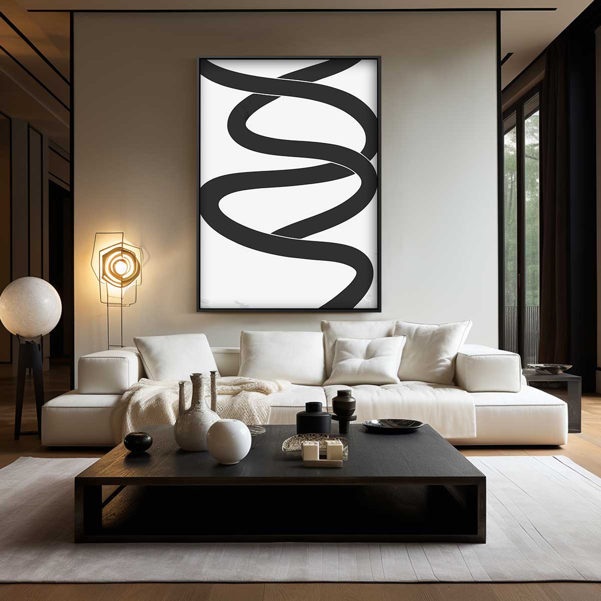 Zwarte Slinger op Helder Witte Achtergrond Kunstwerk-canvas-dibond-plexiglas-wanddecoratie-WallArtistic