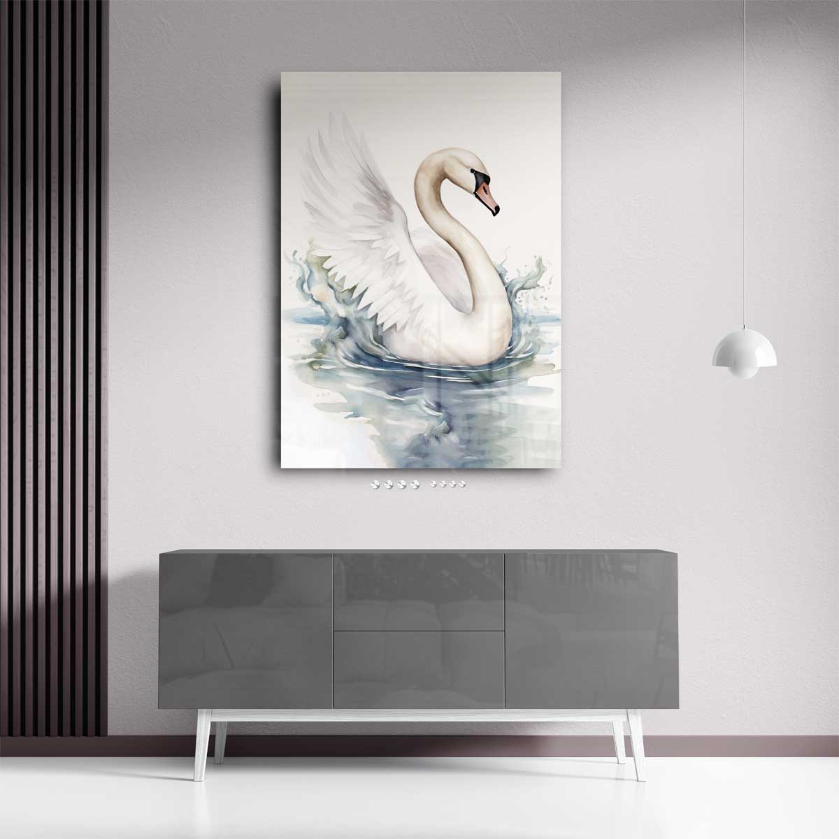 Elegante Zwaan in Beweging Kunstwerk-canvas-dibond-plexiglas-wanddecoratie-WallArtistic