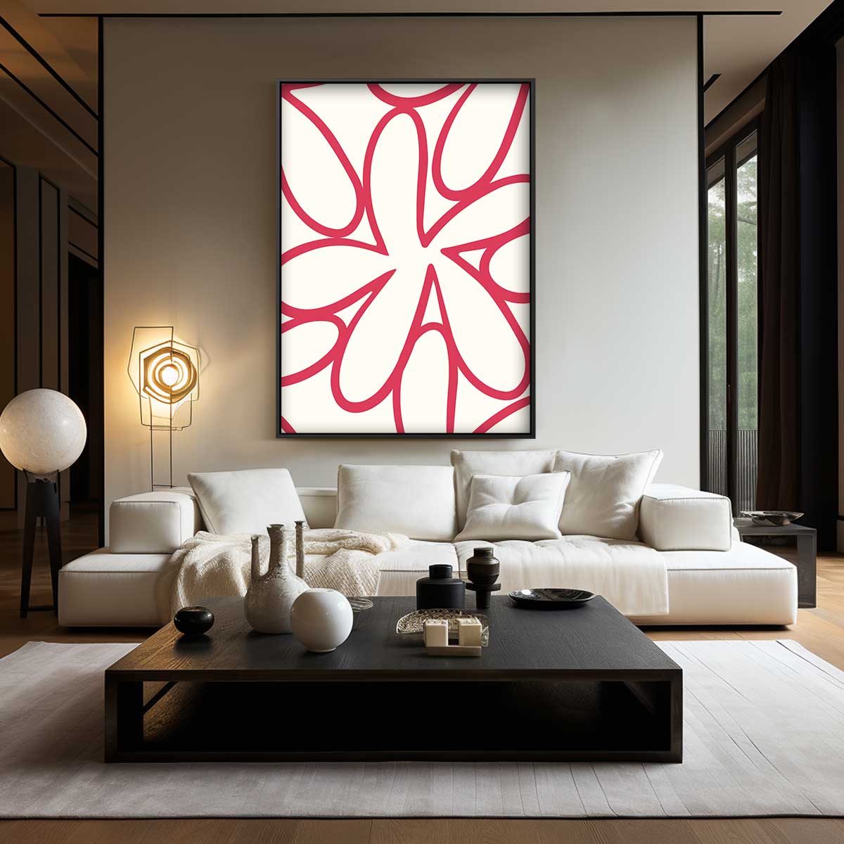 Bloemachtige Vormen in Rood Kunstwerk-canvas-dibond-plexiglas-wanddecoratie-WallArtistic