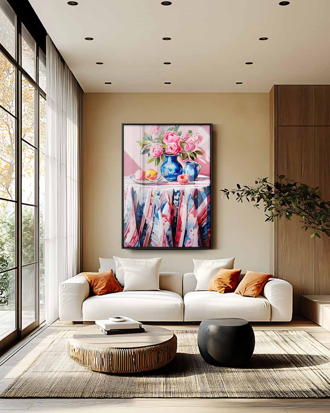 Kleurrijk Stilleven met Vaas en Pioenrozen Kunstwerk-canvas-dibond-plexiglas-wanddecoratie-WallArtistic